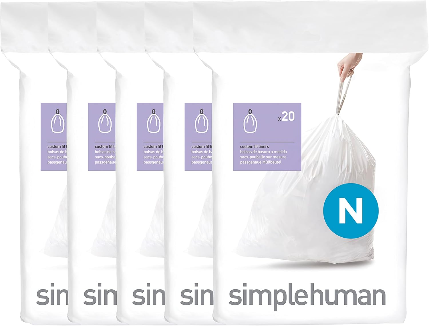 simplehuman Code H 100 Count, Dispenser Pack Custom Fit Liners