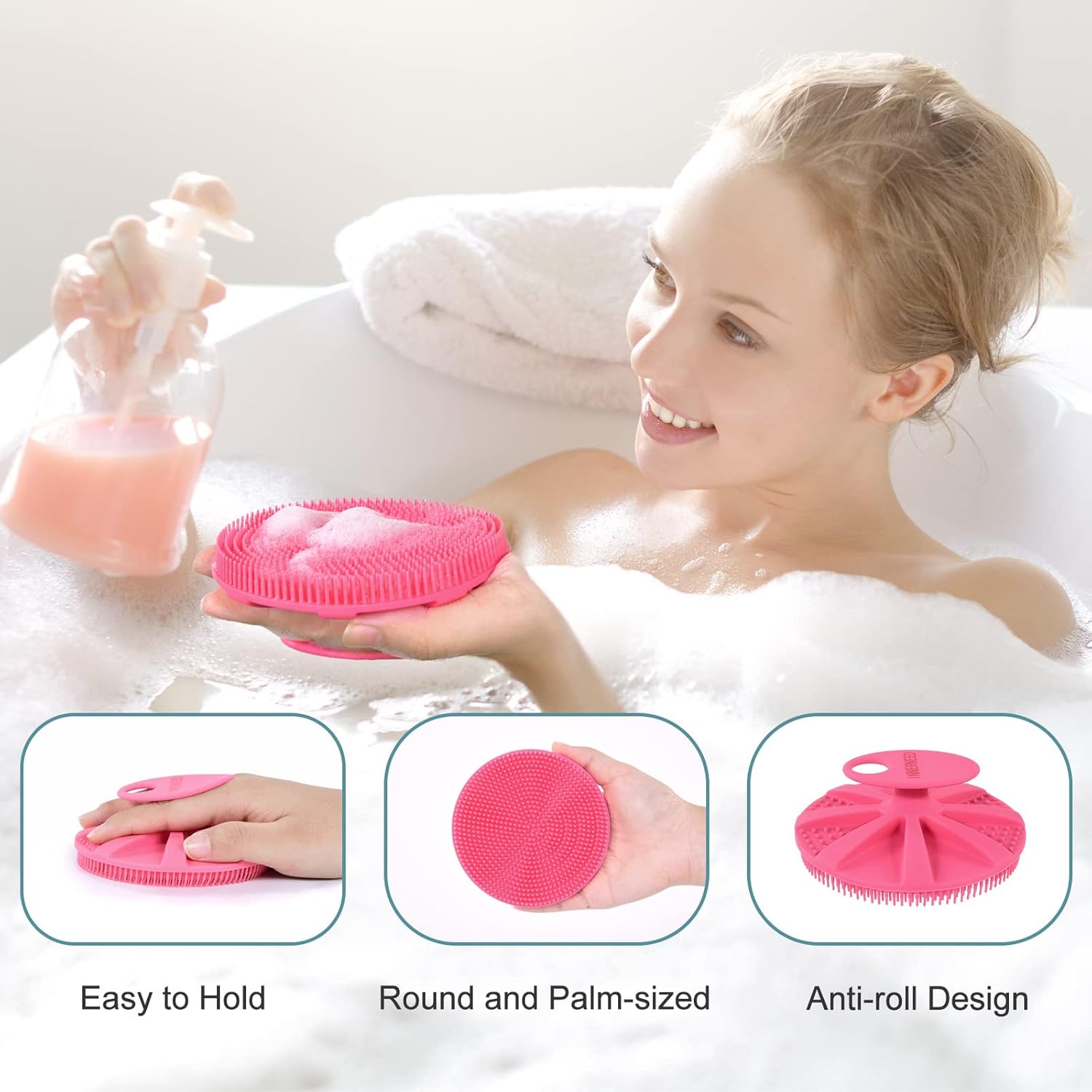 INNERNEED Food-Grade Soft Silicone Body Scrubber Shower Brush Handheld Cleansing Skin Brush,
