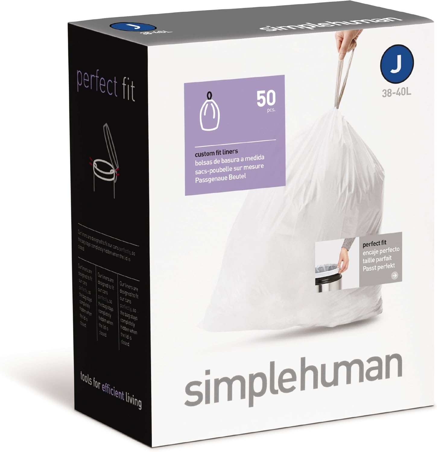 simplehuman Code H 100 Count, Dispenser Pack Custom Fit Liners