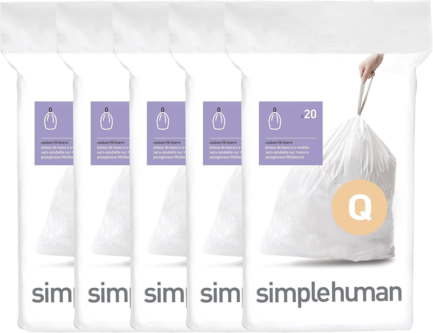 simplehuman Code H 100 Count, Dispenser Pack Custom Fit Liners