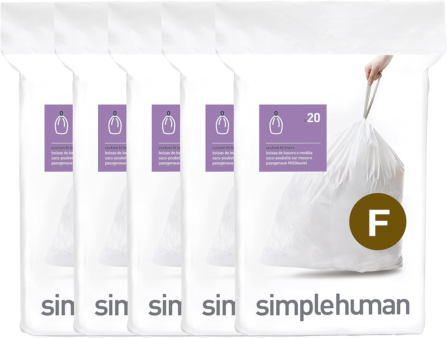 simplehuman Code H 100 Count, Dispenser Pack Custom Fit Liners
