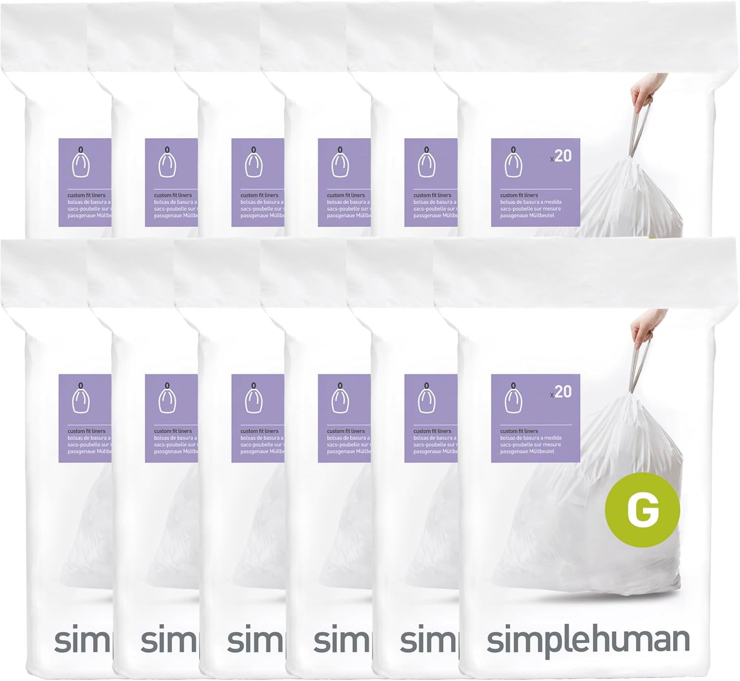 simplehuman Code H 100 Count, Dispenser Pack Custom Fit Liners