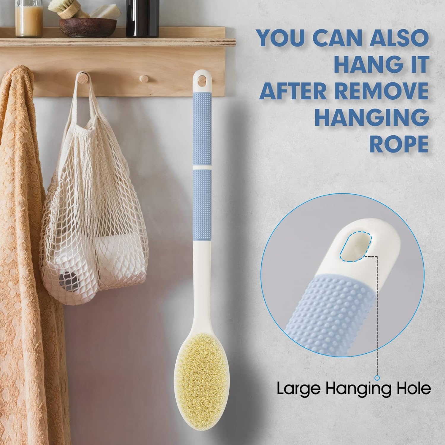 Back Scrubber Anti Slip for Shower,Shower Brush Long Handle with Stiff and Soft Bristles,