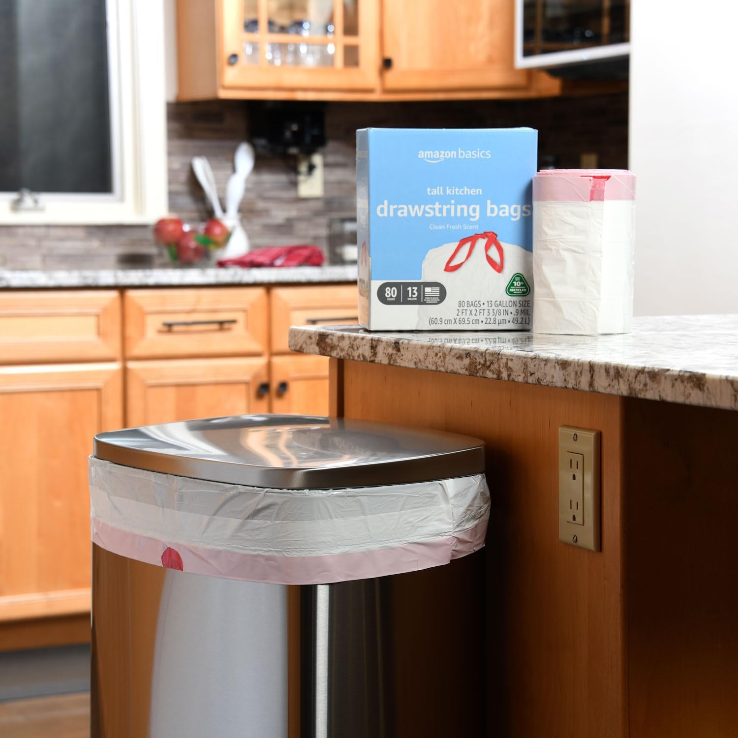 Amazon Basics 13 Gallon Tall Kitchen Drawstring Trash Bags,
