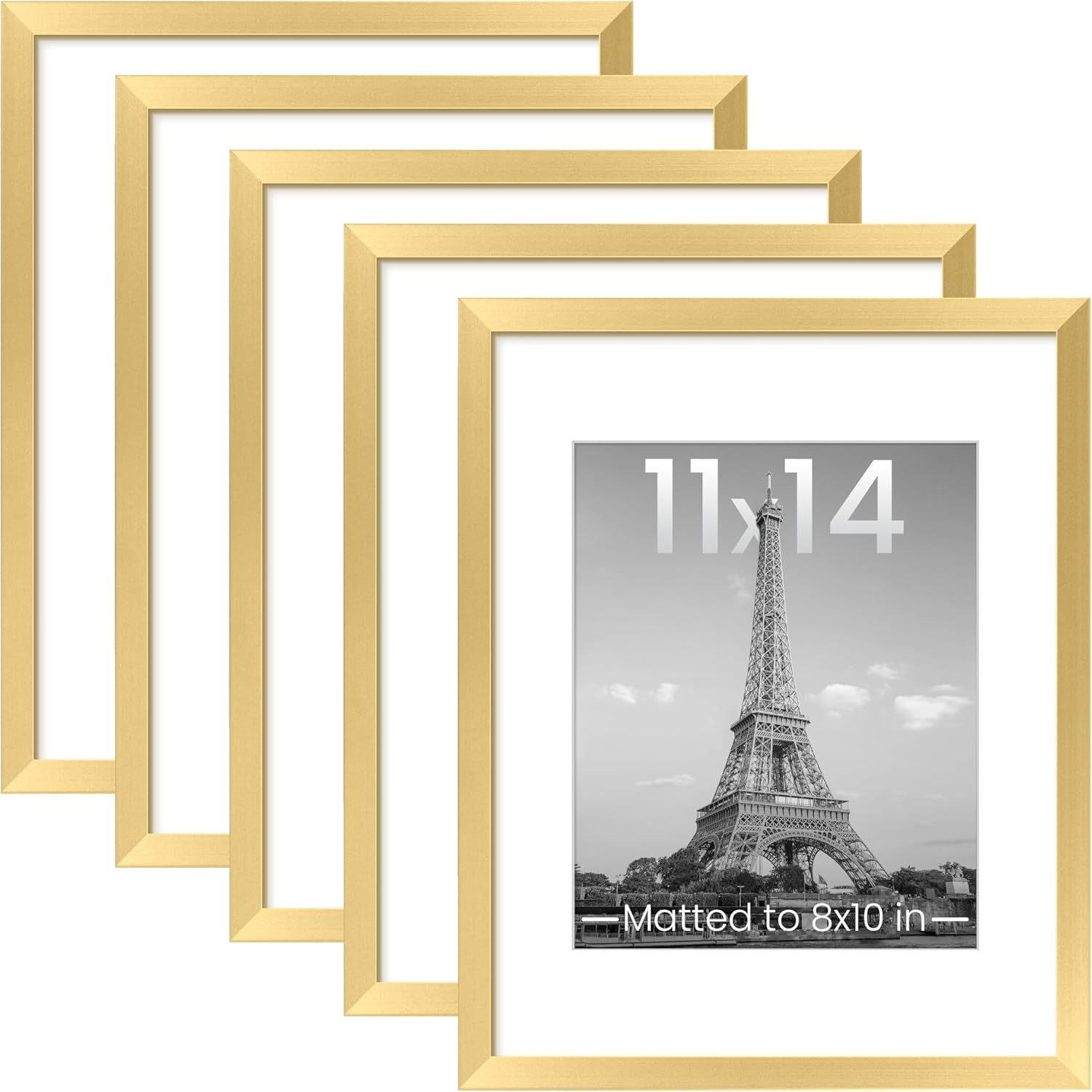 upsimples 8x10 Picture Frame Set of 5, Display Pictures 5x7 with Mat or 8 x 10 Without, Wall Gallery Photo Frames, Black