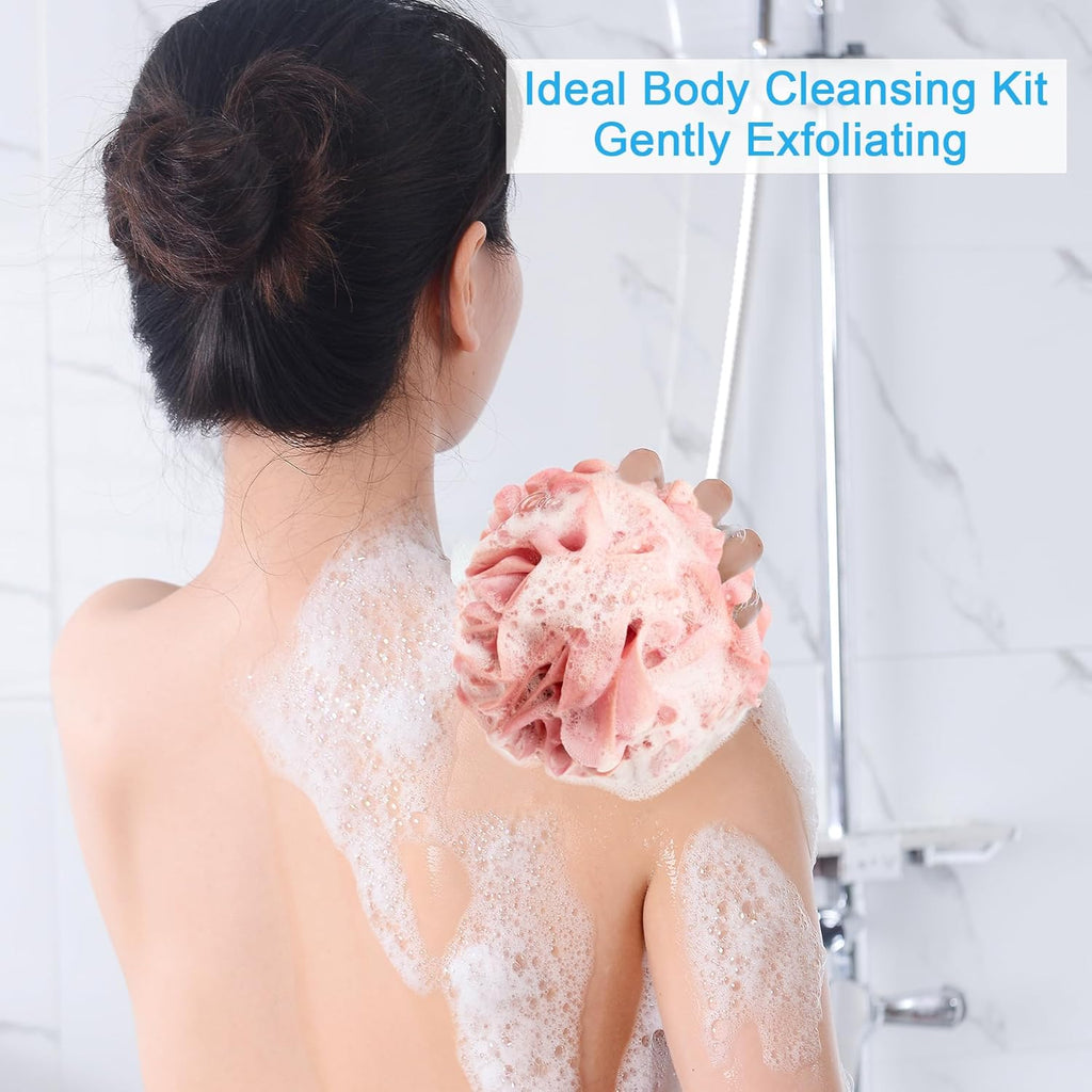 AmazerBath Loofah Sponge 75g/Piece, Exfoliating Bath Sponge Body Scrubber - Loofa Set of 4 Flower Color