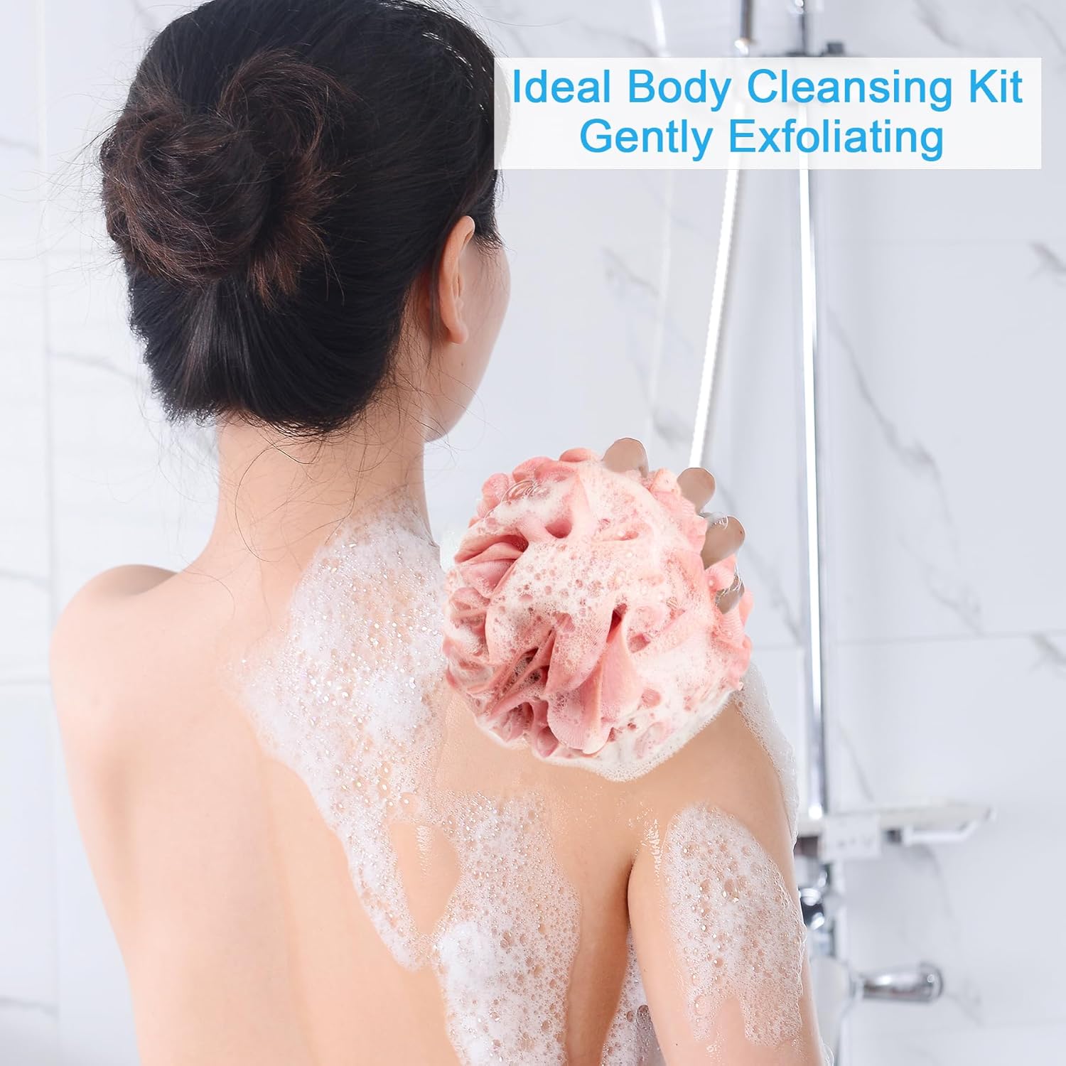 AmazerBath Loofah Sponge 75g/Piece, Exfoliating Bath Sponge Body Scrubber - Loofa Set of 4 Flower Color