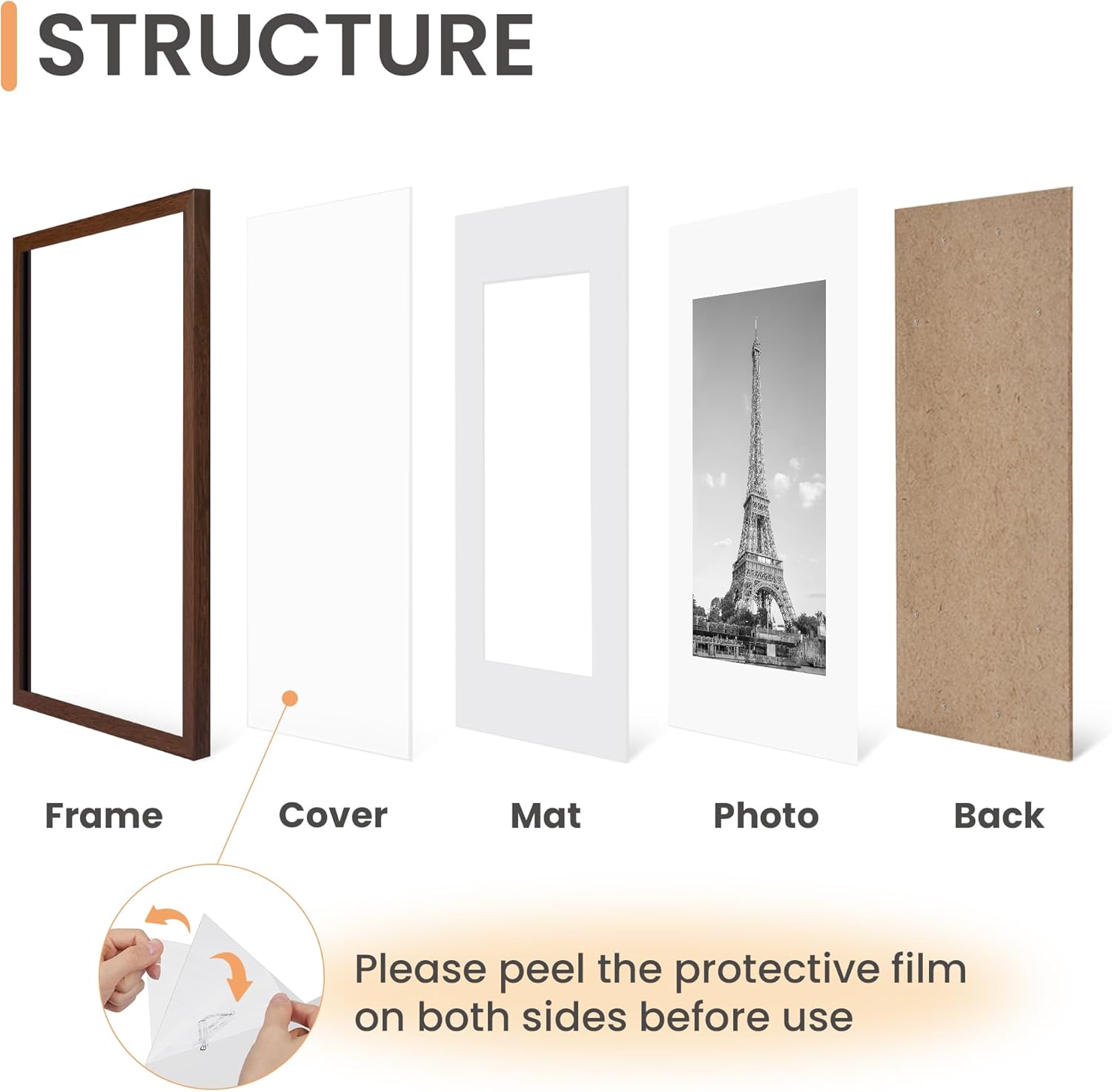 upsimples 8x10 Picture Frame Set of 5, Display Pictures 5x7 with Mat or 8 x 10 Without, Wall Gallery Photo Frames, Black