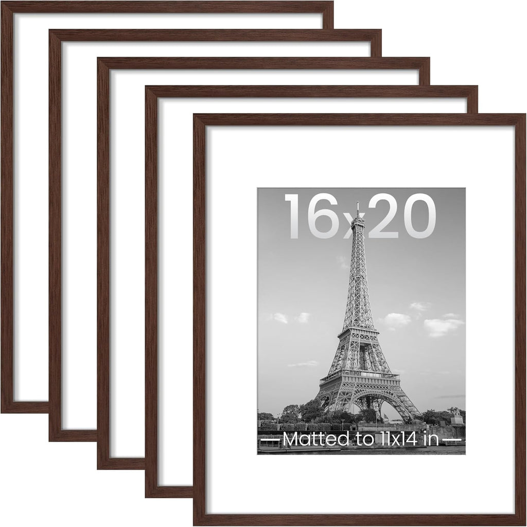 upsimples 8x10 Picture Frame Set of 5, Display Pictures 5x7 with Mat or 8 x 10 Without, Wall Gallery Photo Frames, Black