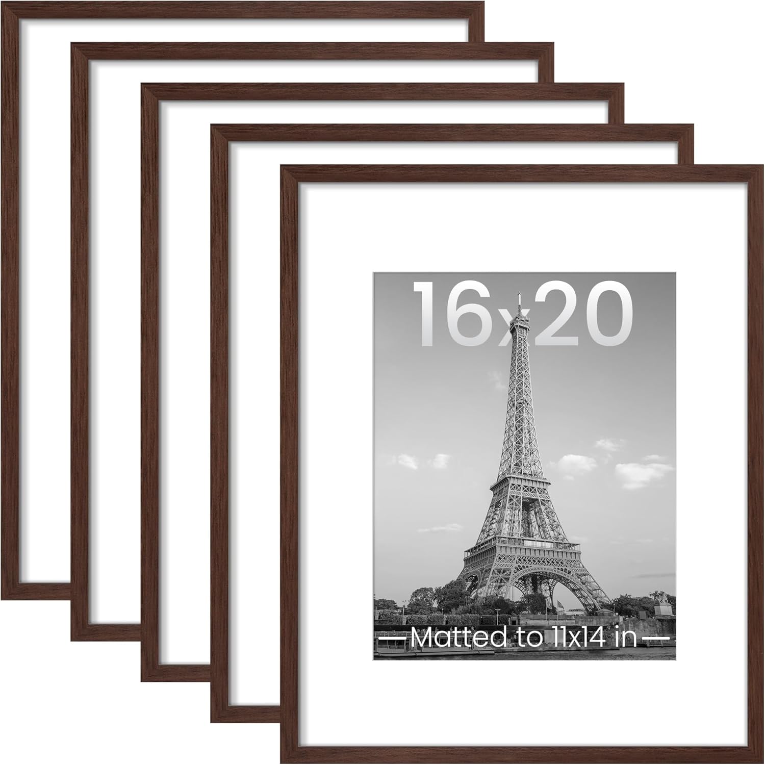 upsimples 8x10 Picture Frame Set of 5, Display Pictures 5x7 with Mat or 8 x 10 Without, Wall Gallery Photo Frames, Black
