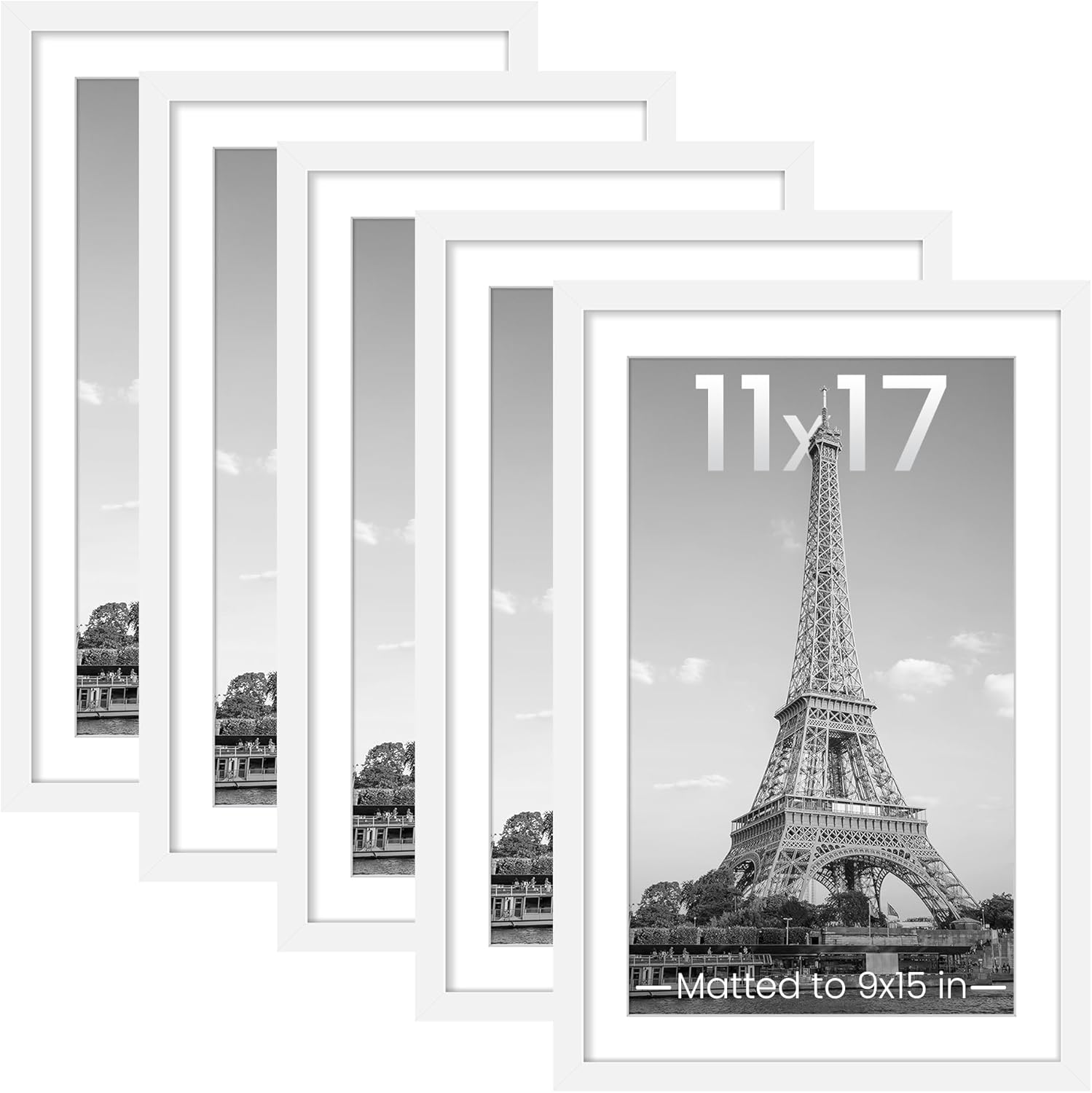 upsimples 8x10 Picture Frame Set of 5, Display Pictures 5x7 with Mat or 8 x 10 Without, Wall Gallery Photo Frames, Black