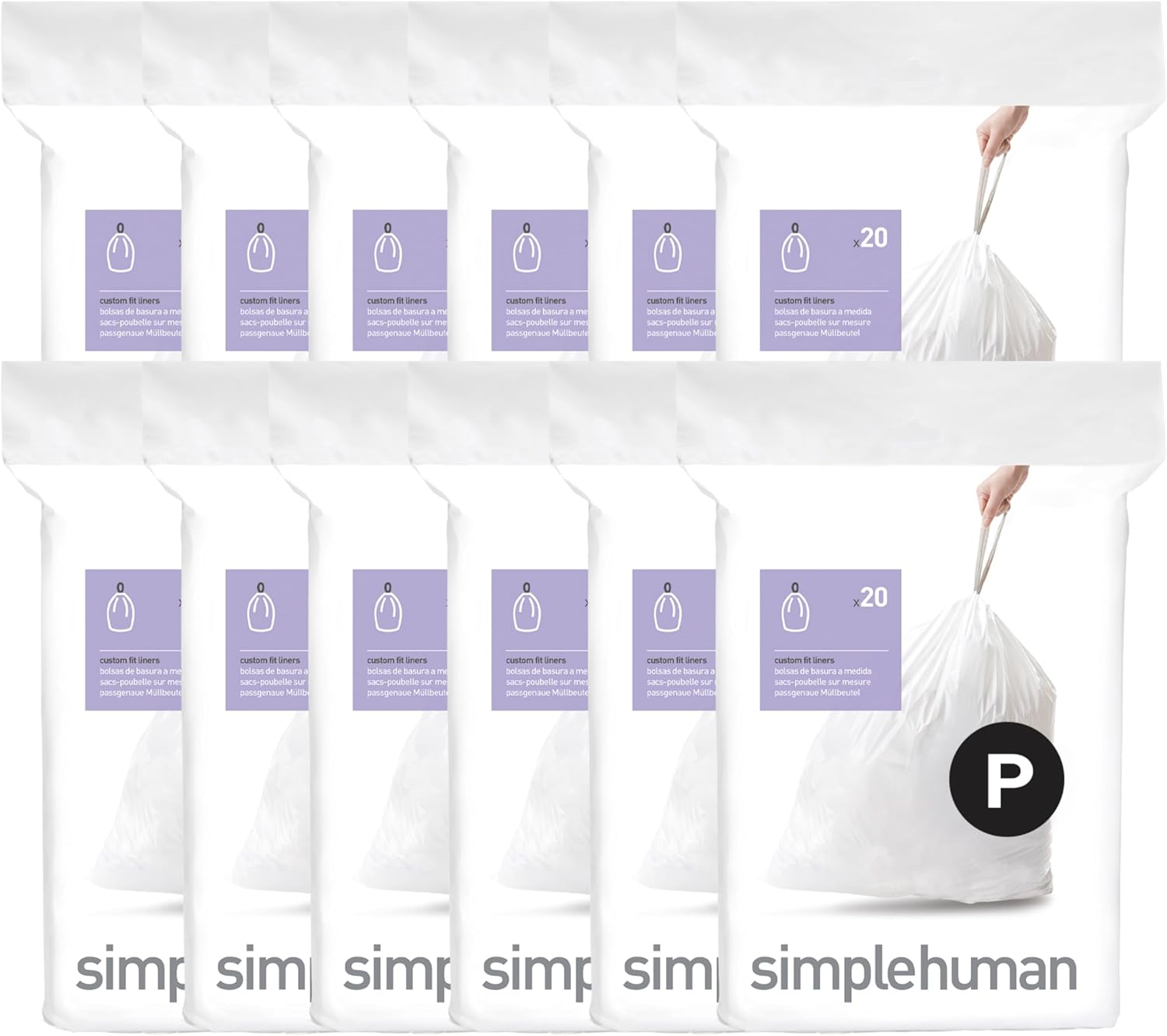 simplehuman Code H 100 Count, Dispenser Pack Custom Fit Liners
