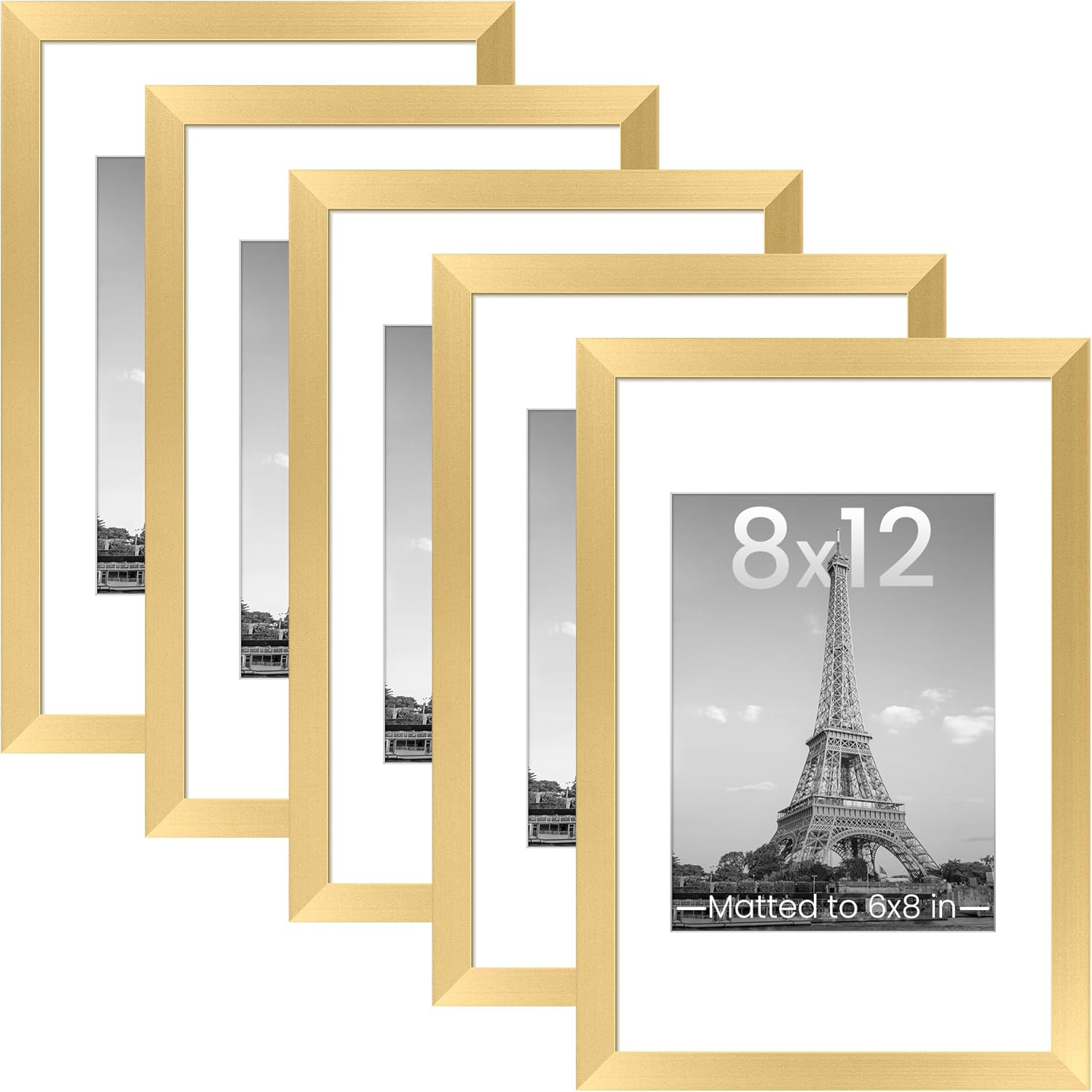 upsimples 8x10 Picture Frame Set of 5, Display Pictures 5x7 with Mat or 8 x 10 Without, Wall Gallery Photo Frames, Black
