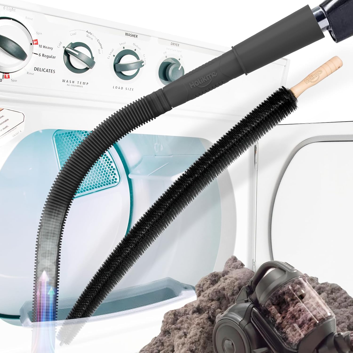 Holikme 2 Pieces Dryer Vent Cleaner Kit, Dryer Lint Vacuum Attachment and Flexible Dryer Lint Brush