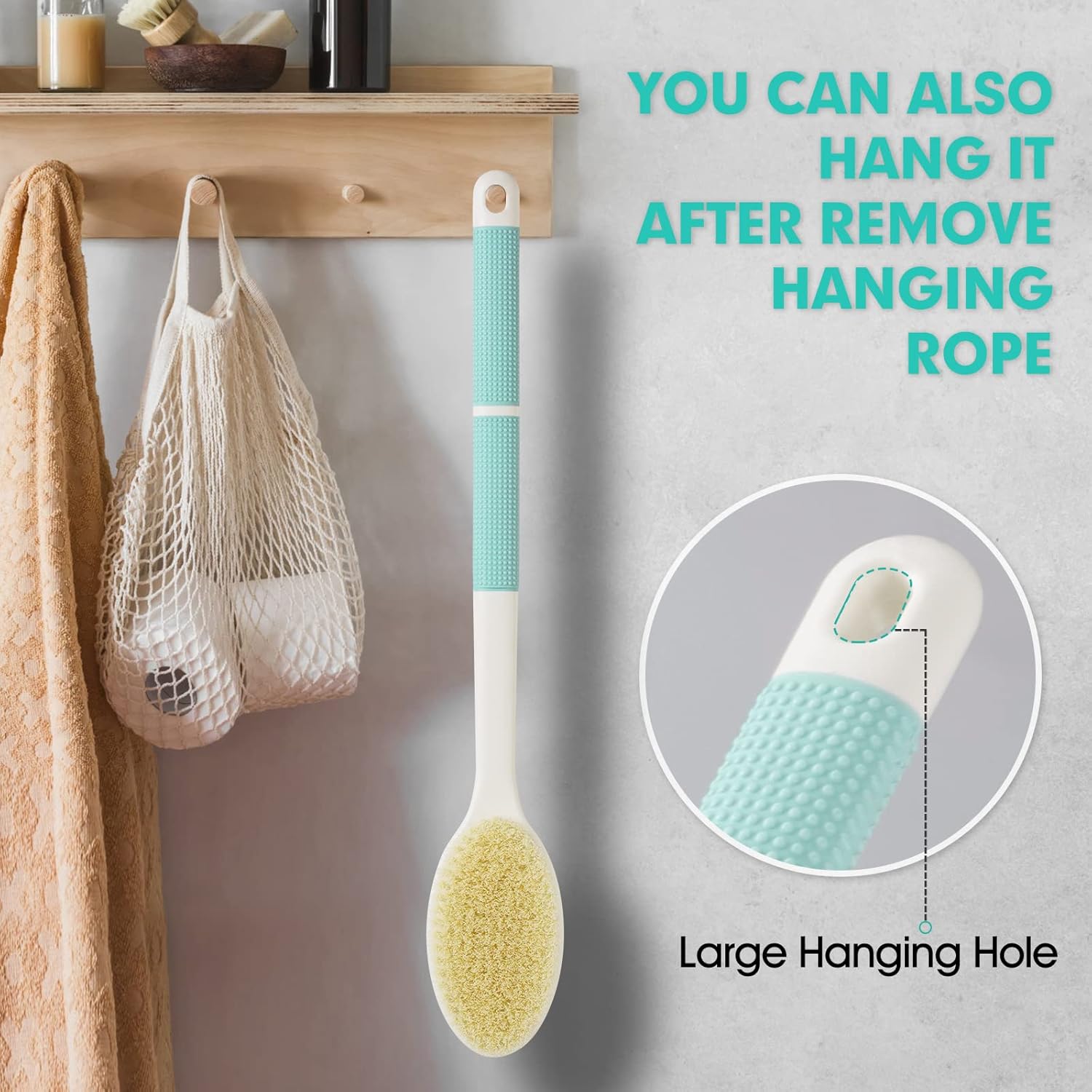 Back Scrubber Anti Slip for Shower,Shower Brush Long Handle with Stiff and Soft Bristles,