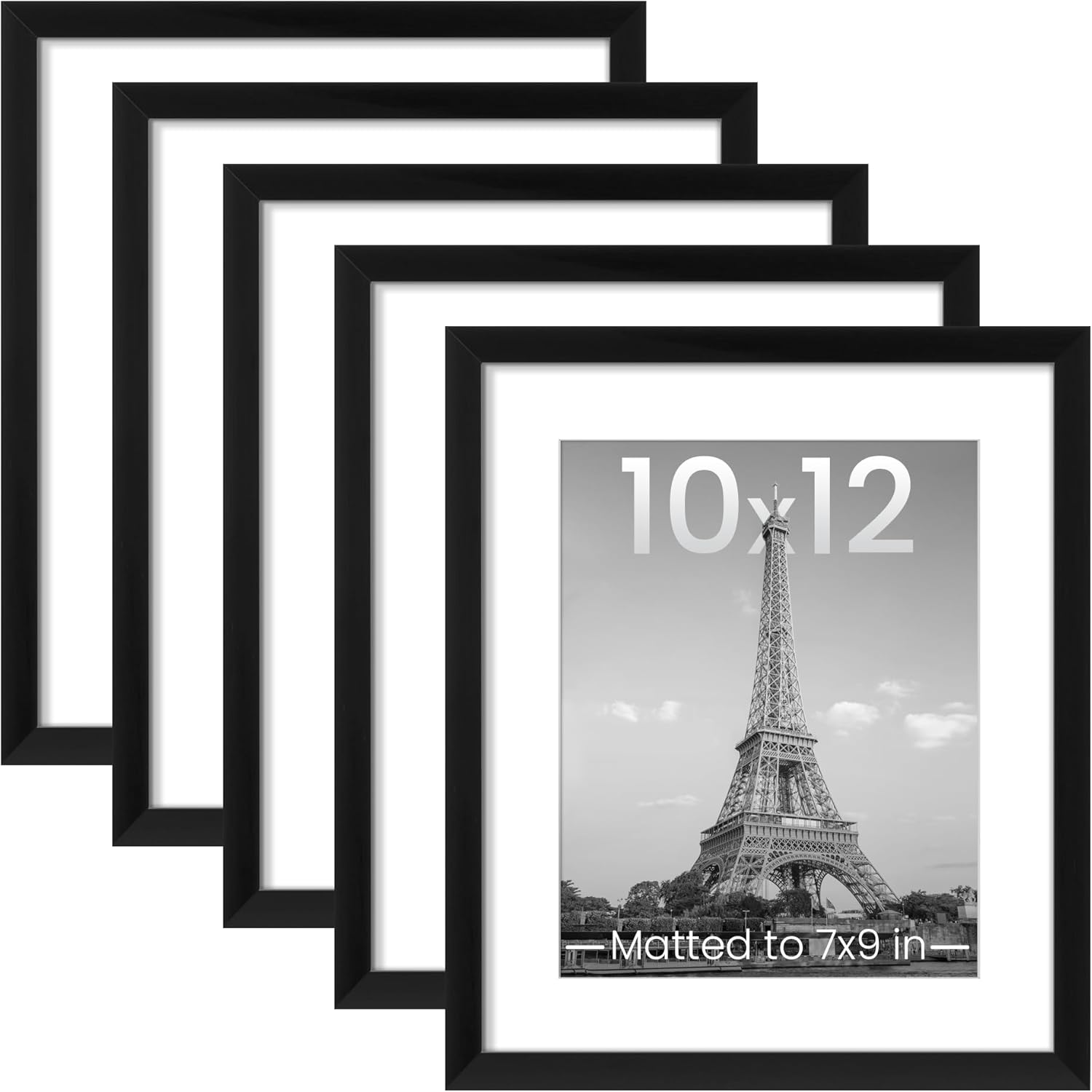 upsimples 8x10 Picture Frame Set of 5, Display Pictures 5x7 with Mat or 8 x 10 Without, Wall Gallery Photo Frames, Black