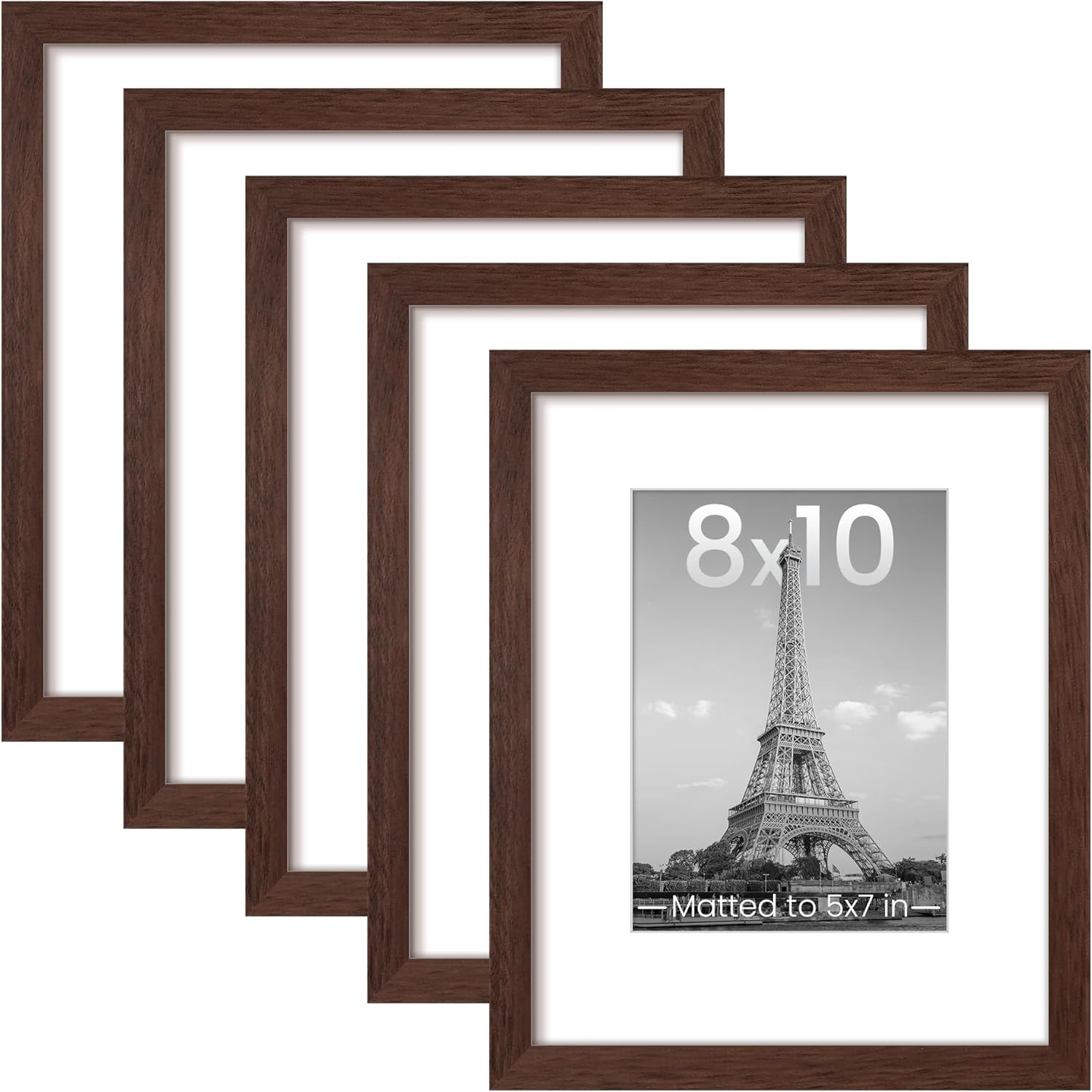 upsimples 8x10 Picture Frame Set of 5, Display Pictures 5x7 with Mat or 8 x 10 Without, Wall Gallery Photo Frames, Black