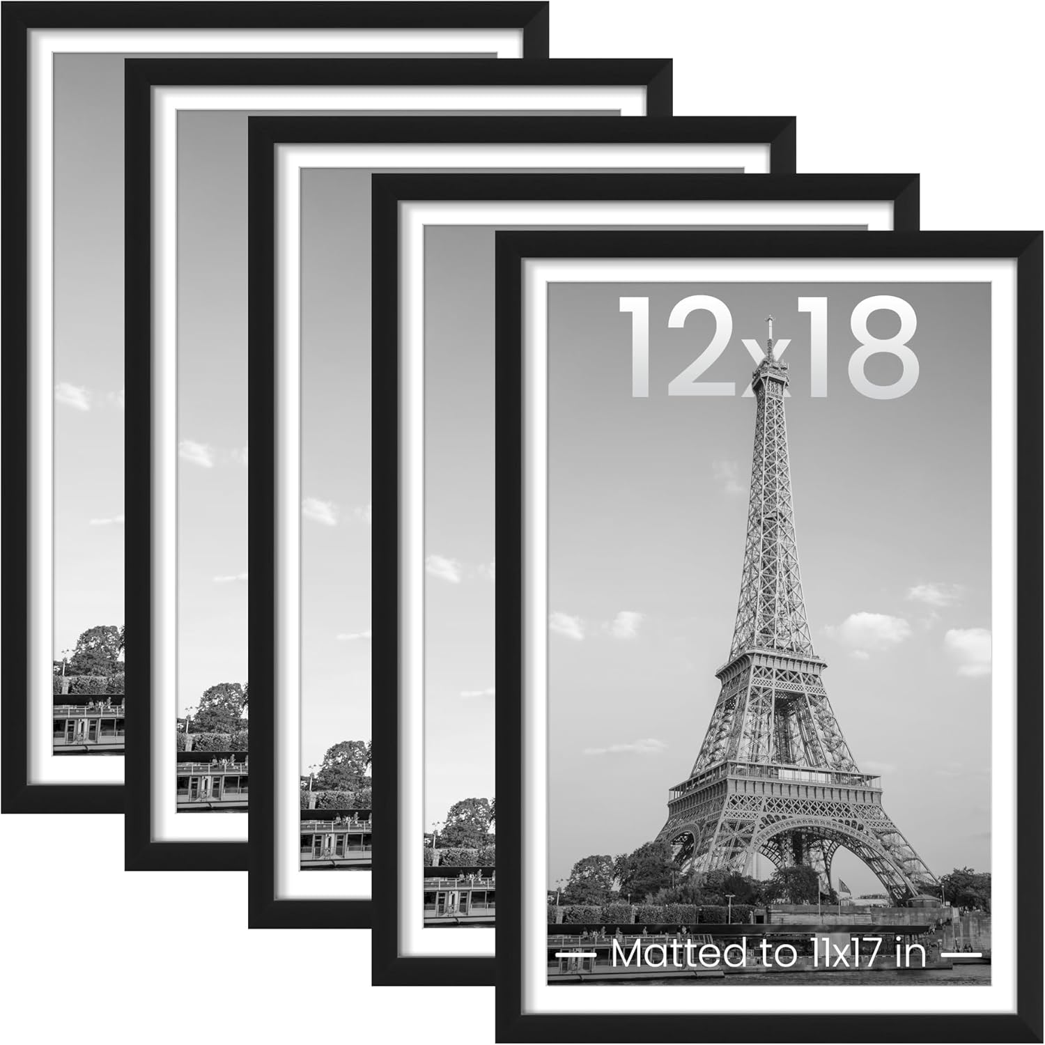 upsimples 8x10 Picture Frame Set of 5, Display Pictures 5x7 with Mat or 8 x 10 Without, Wall Gallery Photo Frames, Black