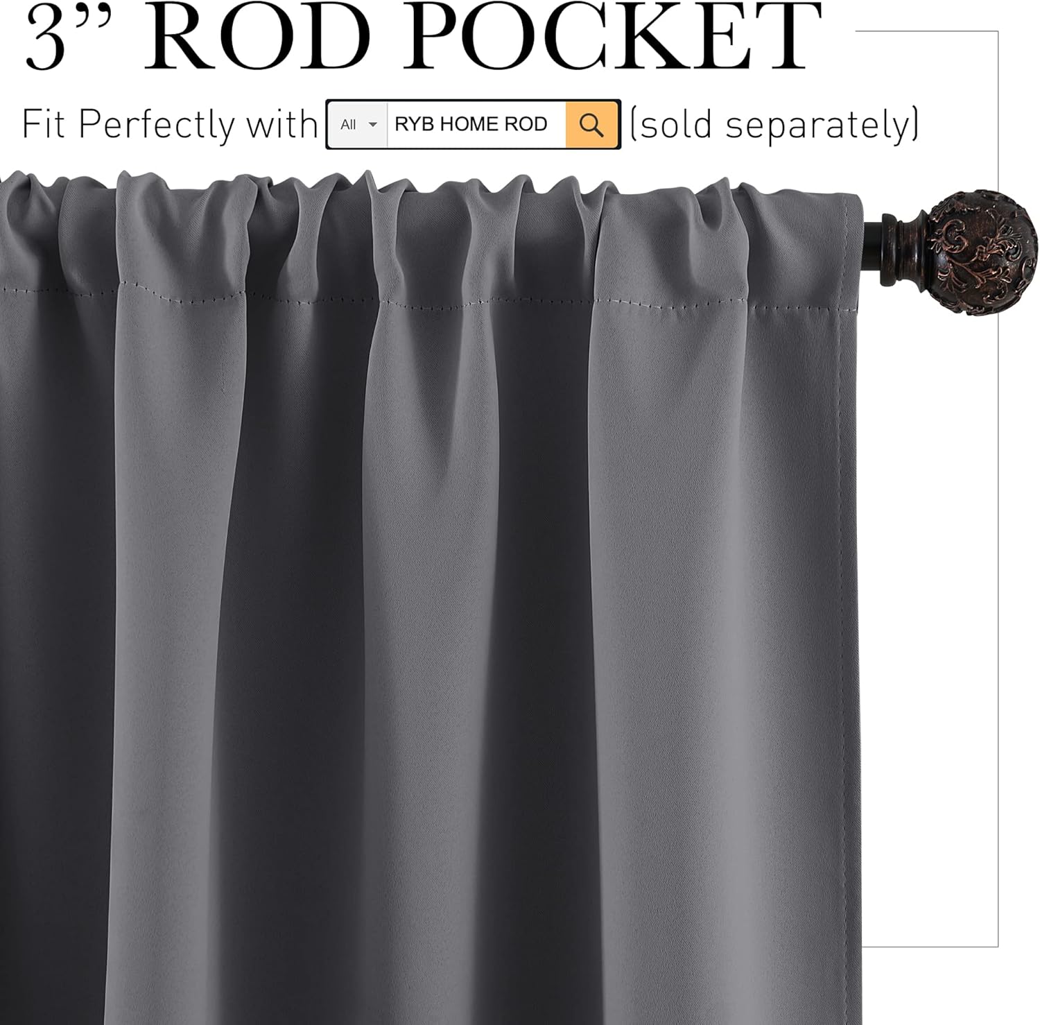 RYB HOME Short Curtains Gray Half Window Curtains for Bedroom