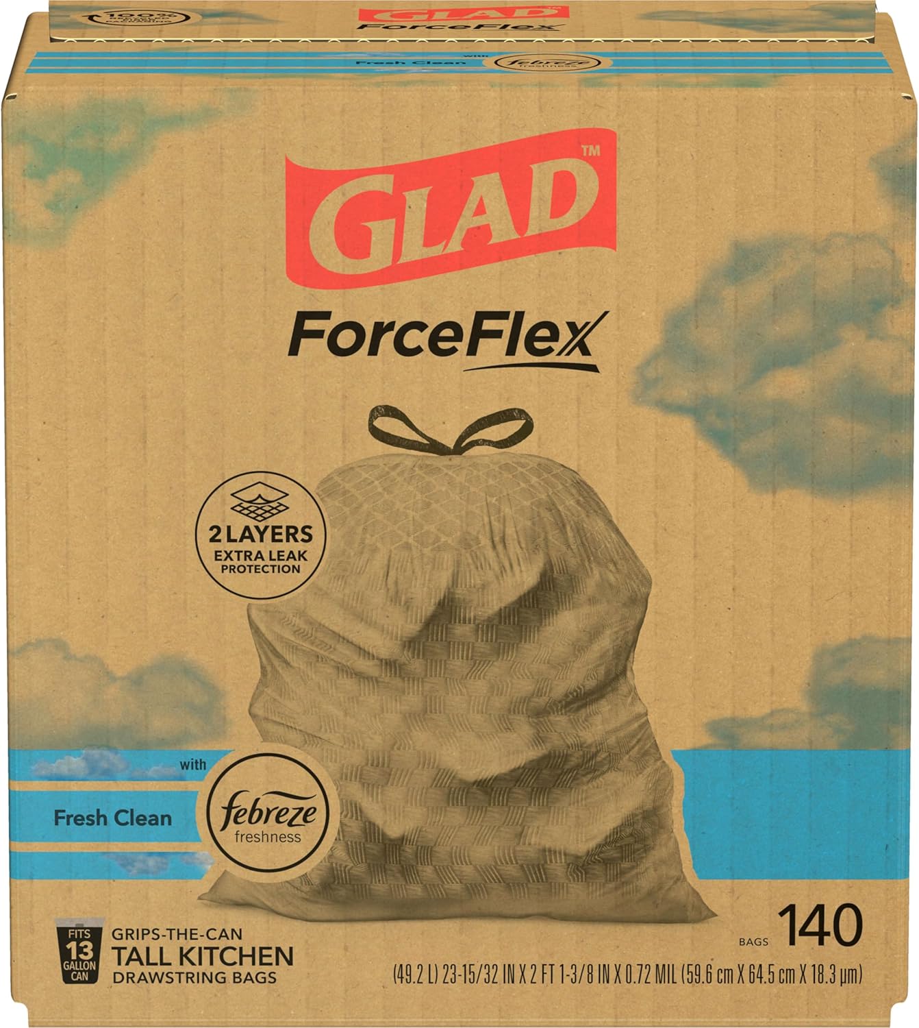 Glad Tall Kitchen Drawstring Trash Bags - Odorshield 13 Gallon White Trash Bag,