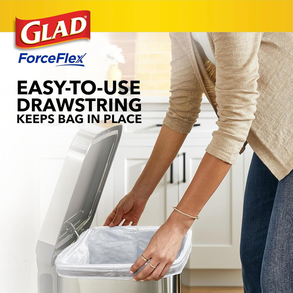 Glad Tall Kitchen Drawstring Trash Bags - Odorshield 13 Gallon White Trash Bag,