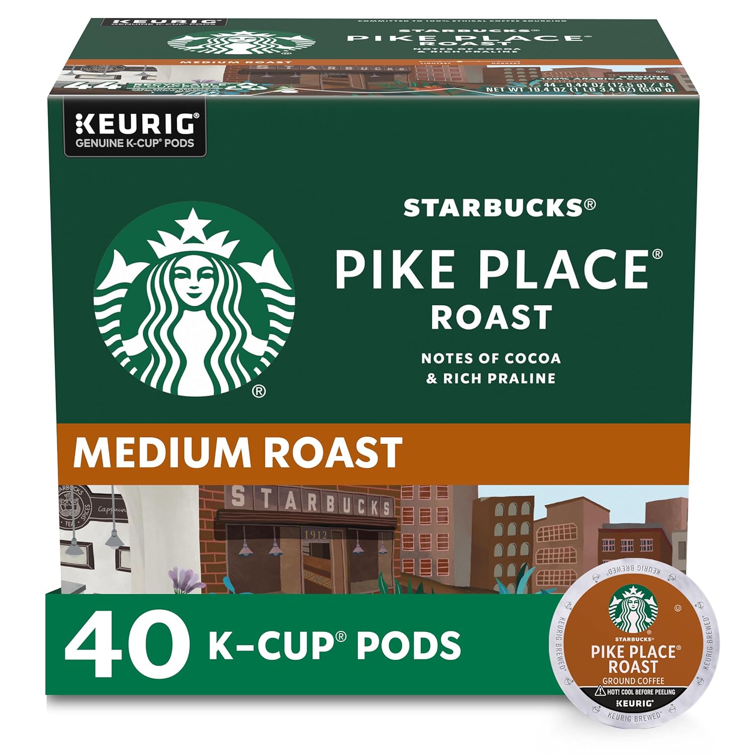 Starbucks K-Cup Coffee Pods, Medium Roast Coffee, Pike Place Roast for Keurig Brewers,