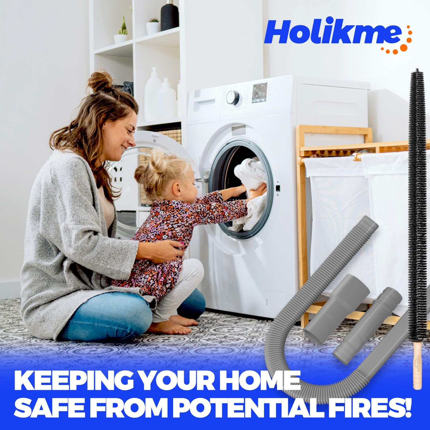 Holikme 2 Pieces Dryer Vent Cleaner Kit, Dryer Lint Vacuum Attachment and Flexible Dryer Lint Brush