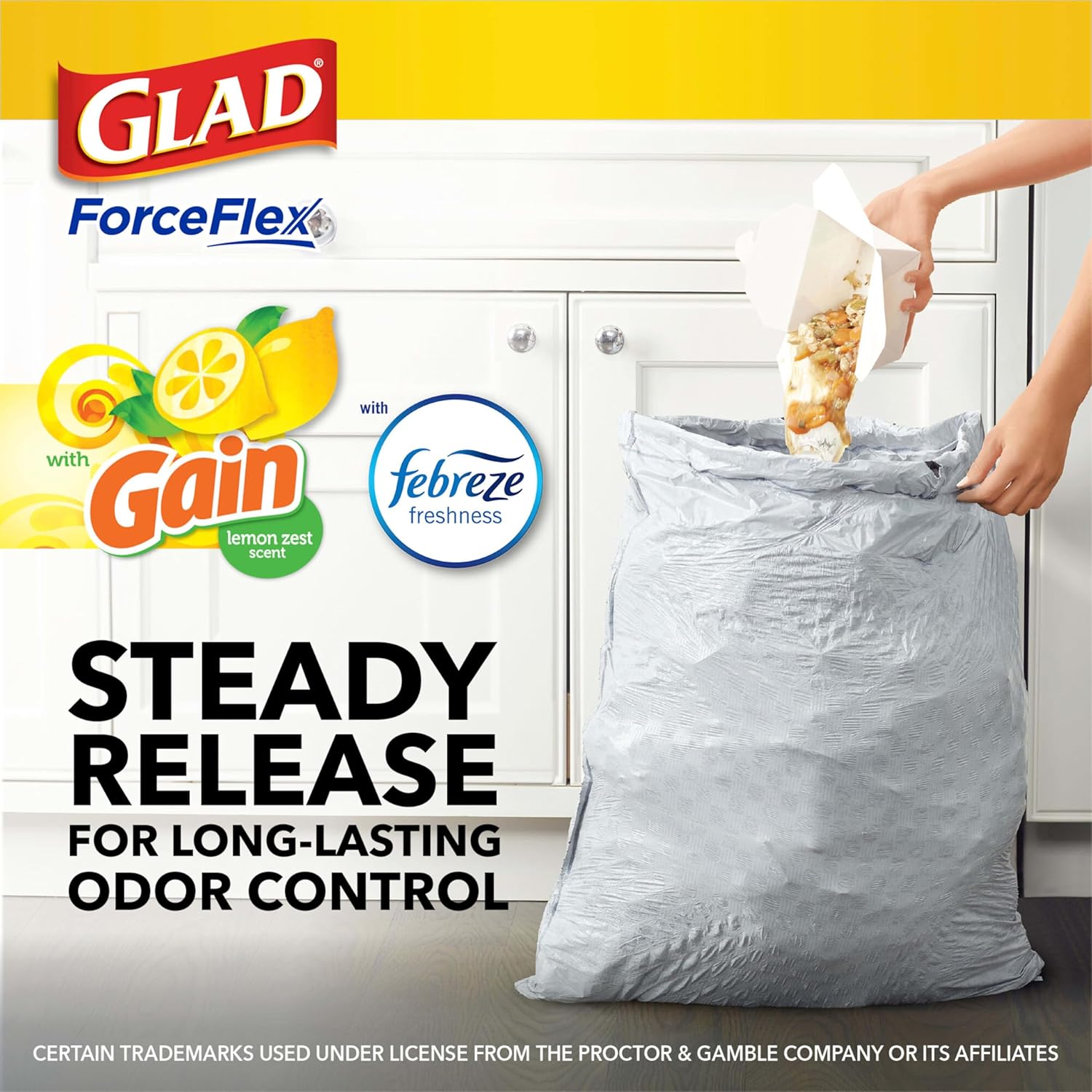 Glad Tall Kitchen Drawstring Trash Bags - Odorshield 13 Gallon White Trash Bag,
