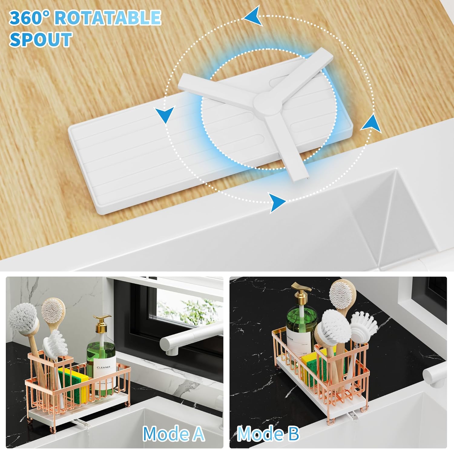 Cisily Black Sponge Holder for Kitchen Sink, Sink Caddy Organizer with High Brush Holder,