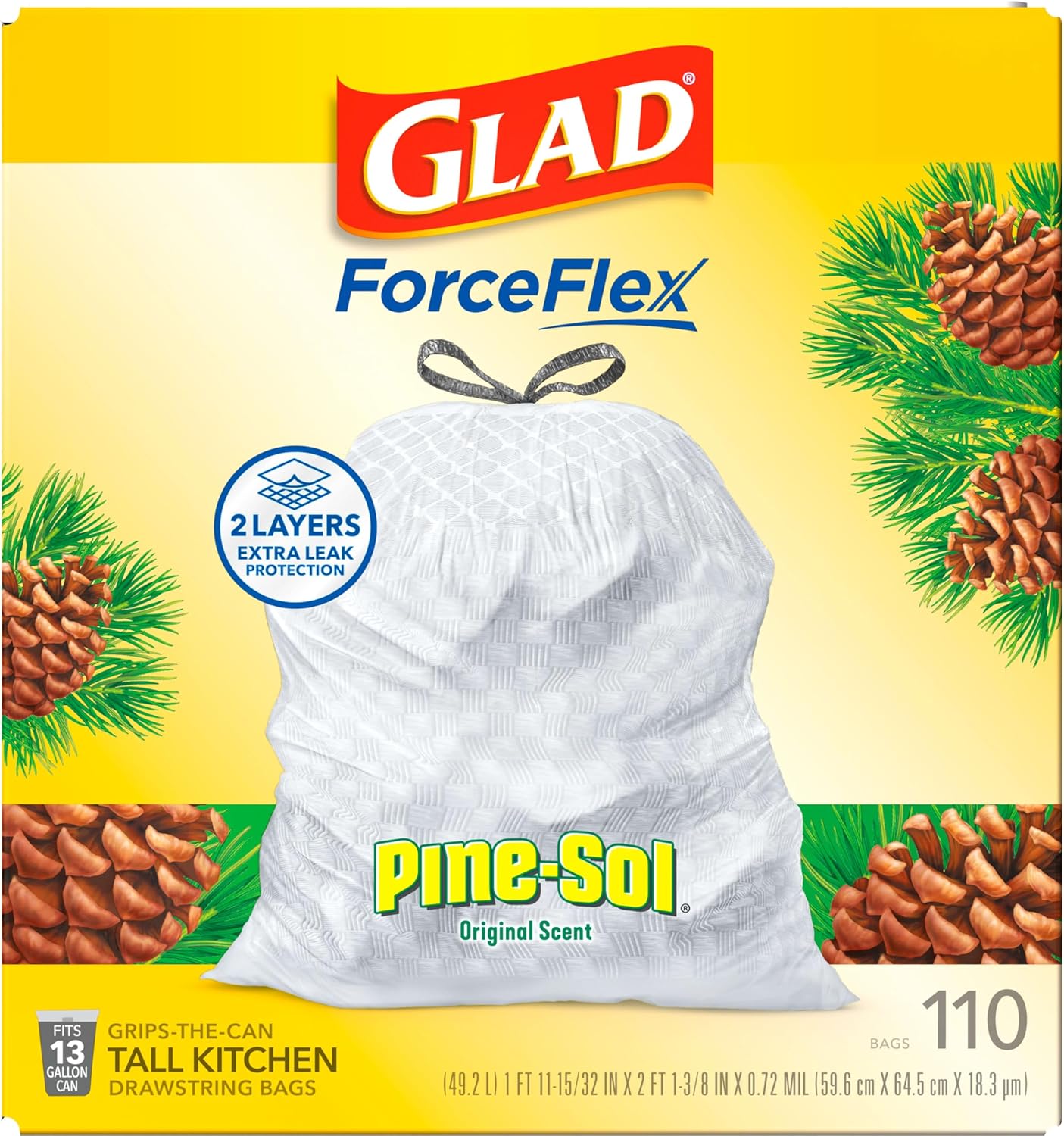 Glad Tall Kitchen Drawstring Trash Bags - Odorshield 13 Gallon White Trash Bag,
