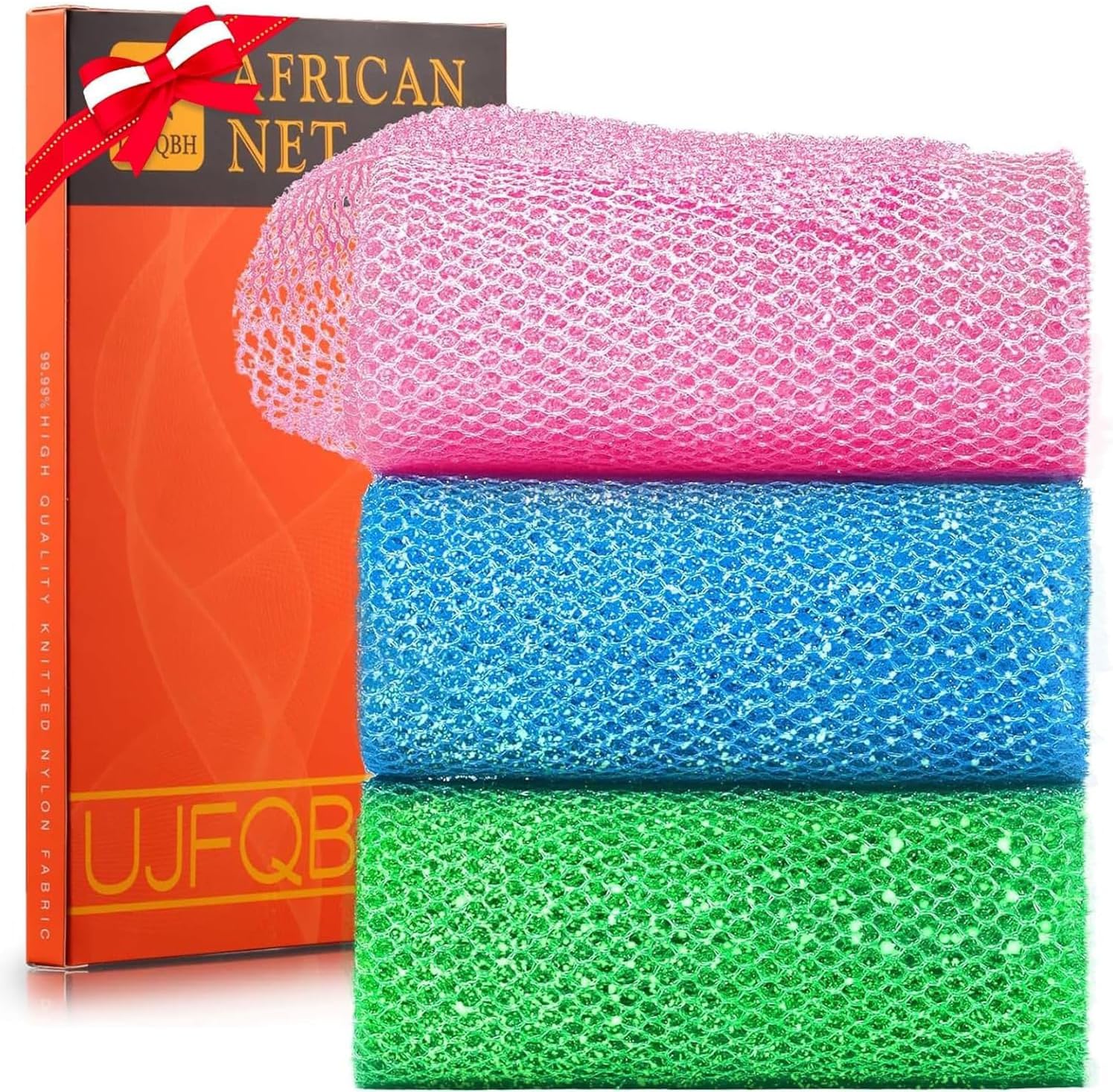 UJFQBH 3 Pieces African Bath Sponge African Net Long Net Bath Sponge Exfoliating Shower Body Scrubber Back Scrubber Skin Smoother