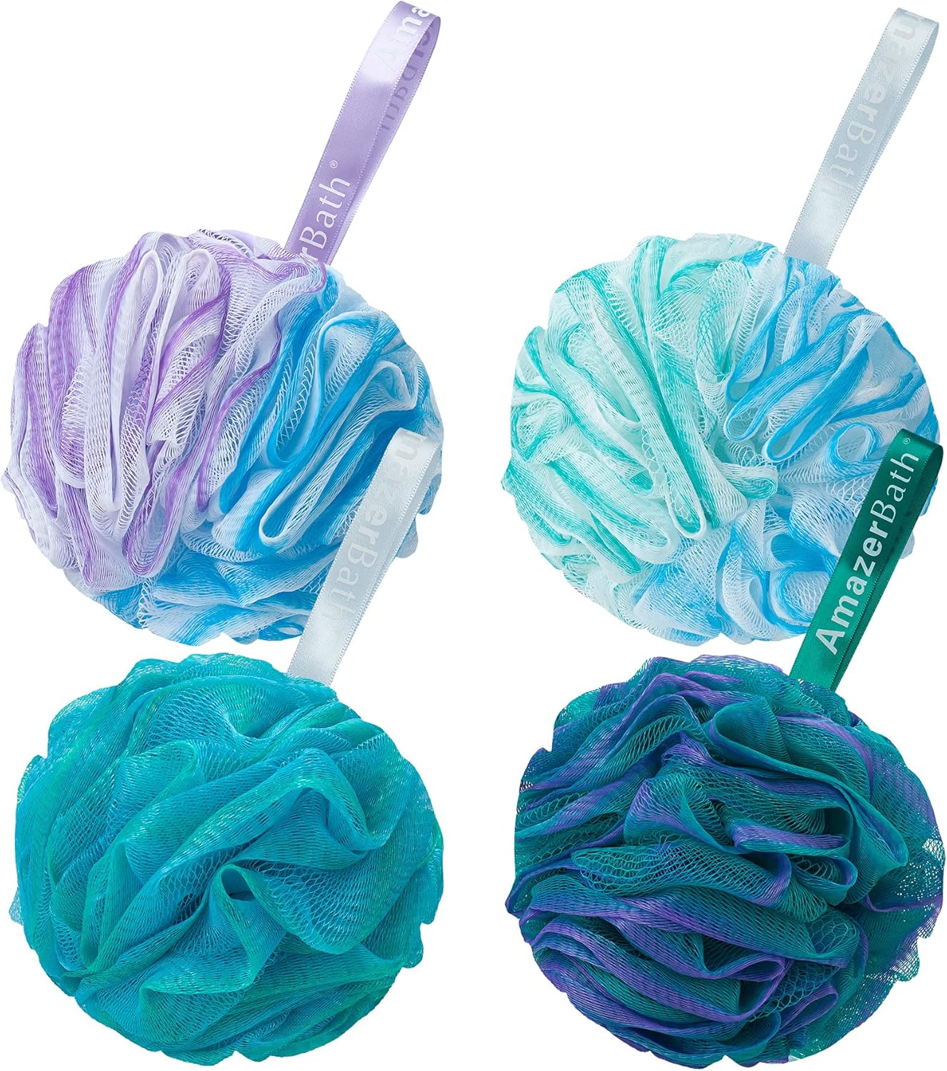 AmazerBath Loofah Sponge 75g/Piece, Exfoliating Bath Sponge Body Scrubber - Loofa Set of 4 Flower Color