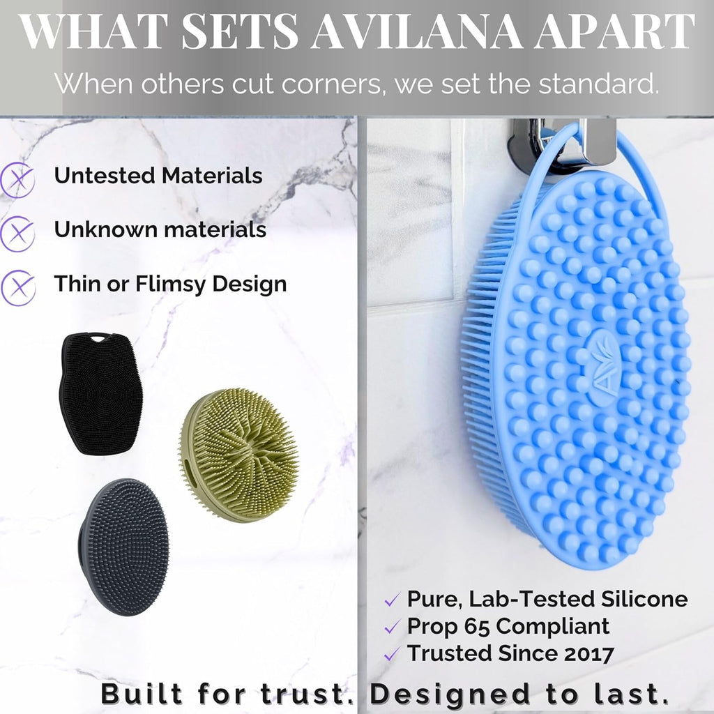 Avilana Silicone Body Scrubber – Gentle Shower Brush & Loofah Alternative – Silver-Infused Options – Fast-Drying, Hygienic