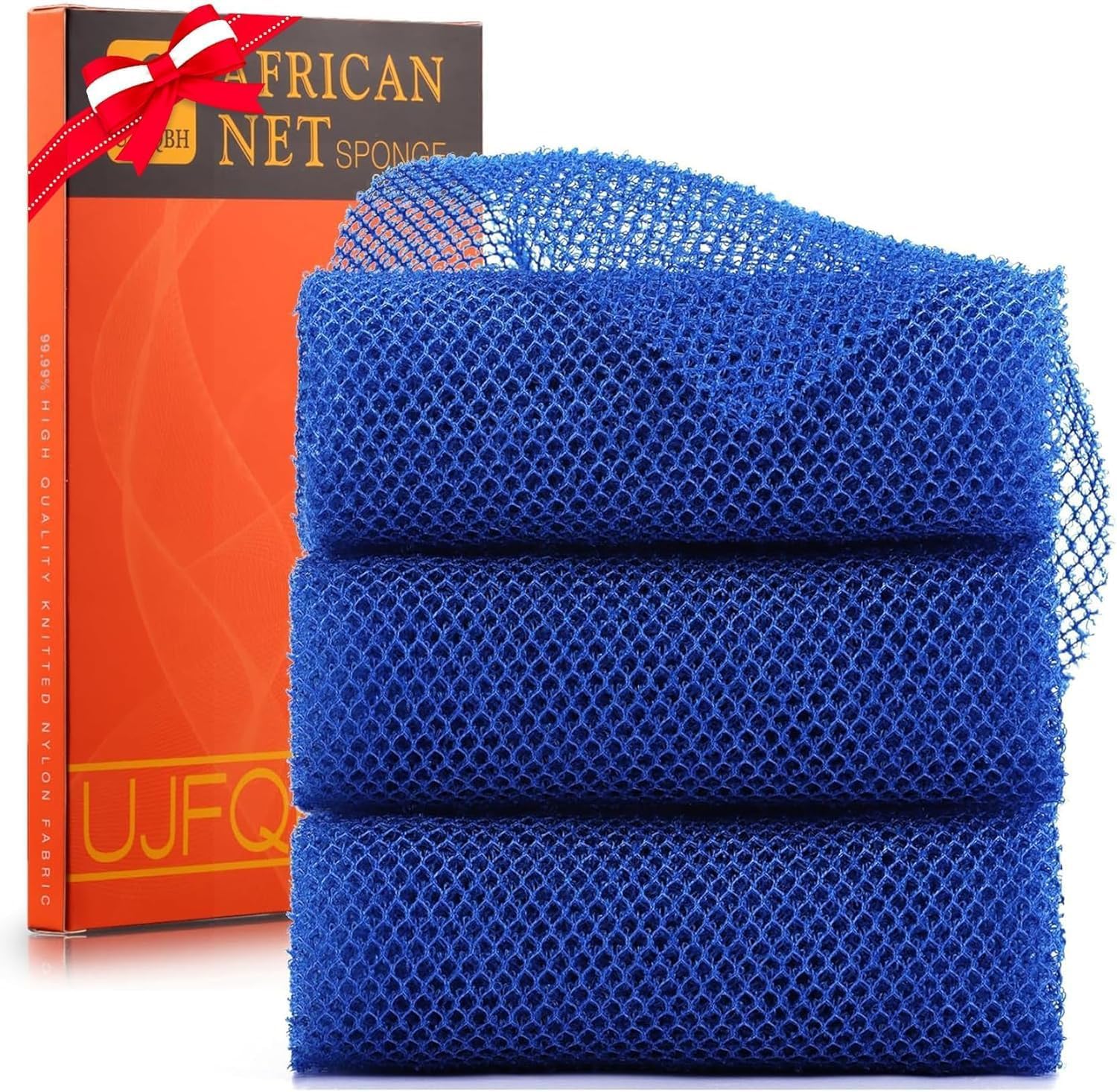 UJFQBH 3 Pieces African Bath Sponge African Net Long Net Bath Sponge Exfoliating Shower Body Scrubber Back Scrubber Skin Smoother