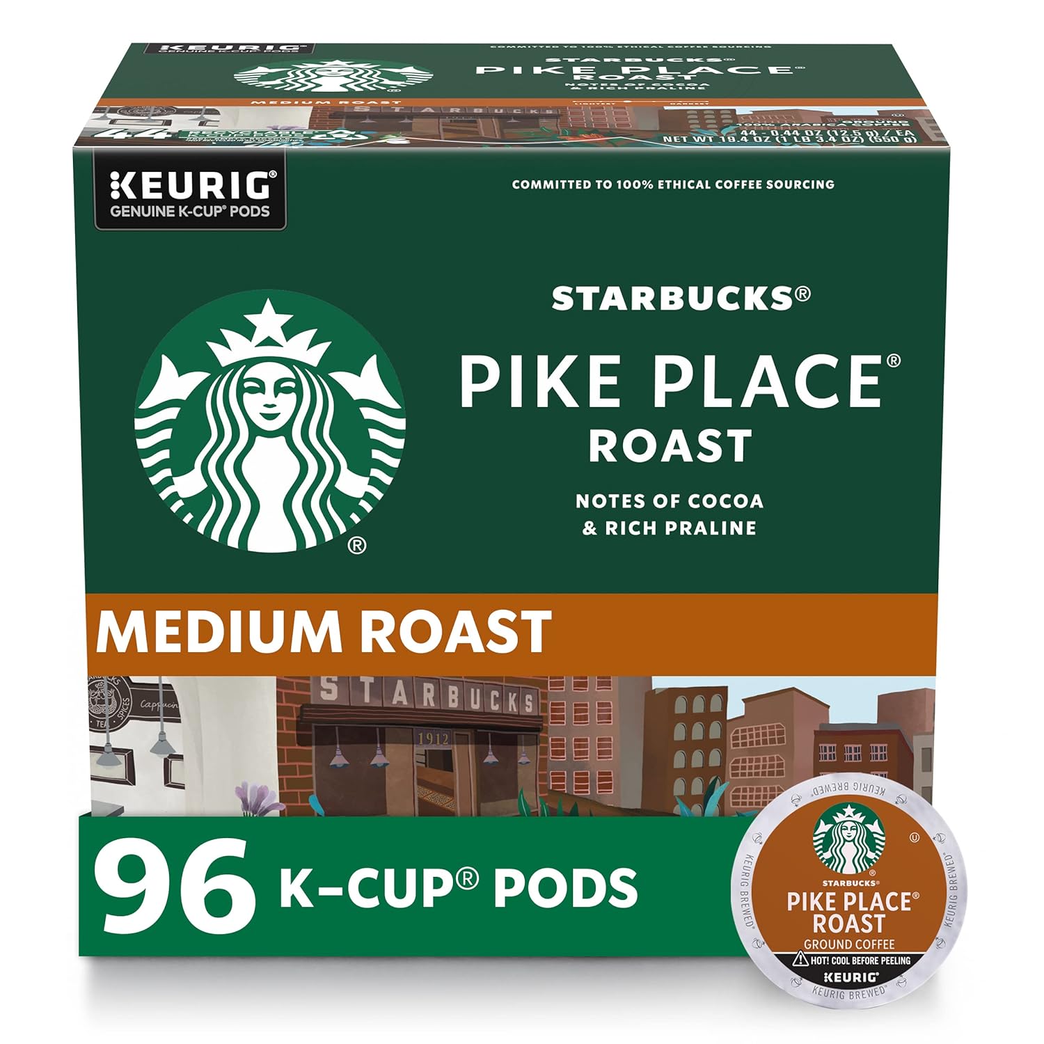 Starbucks K-Cup Coffee Pods, Medium Roast Coffee, Pike Place Roast for Keurig Brewers,