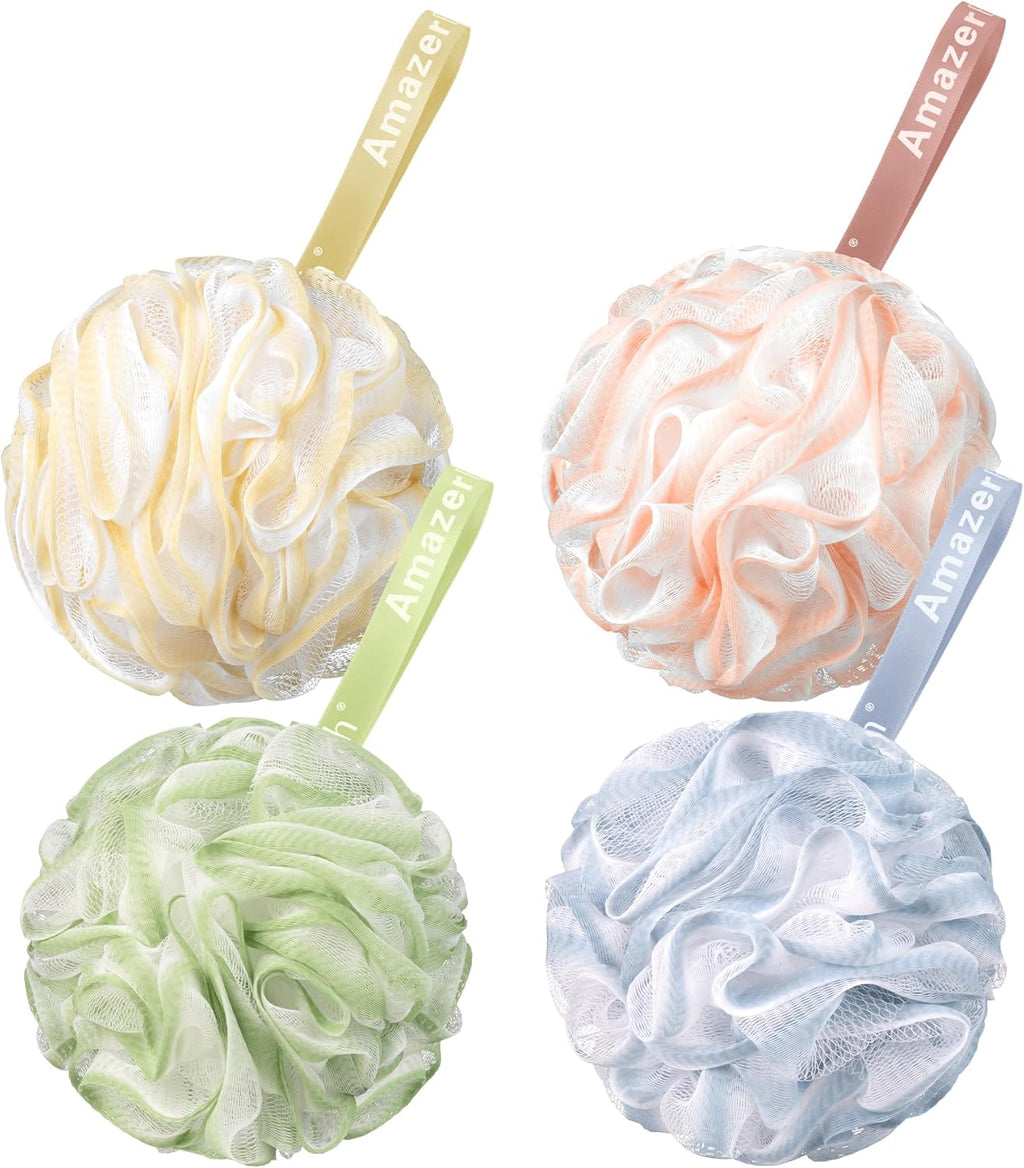 AmazerBath Loofah Sponge 75g/Piece, Exfoliating Bath Sponge Body Scrubber - Loofa Set of 4 Flower Color