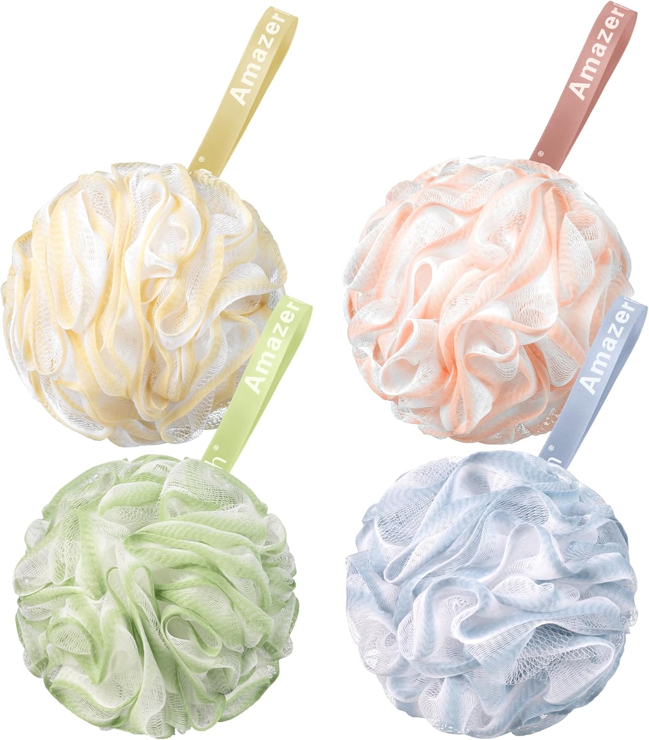 AmazerBath Loofah Sponge 75g/Piece, Exfoliating Bath Sponge Body Scrubber - Loofa Set of 4 Flower Color