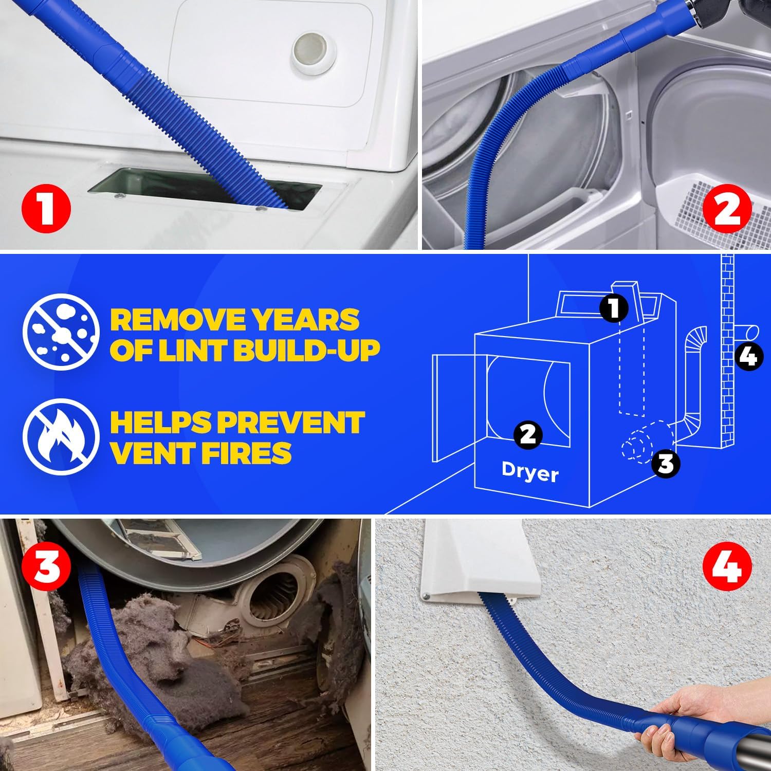 Holikme 2 Pieces Dryer Vent Cleaner Kit, Dryer Lint Vacuum Attachment and Flexible Dryer Lint Brush