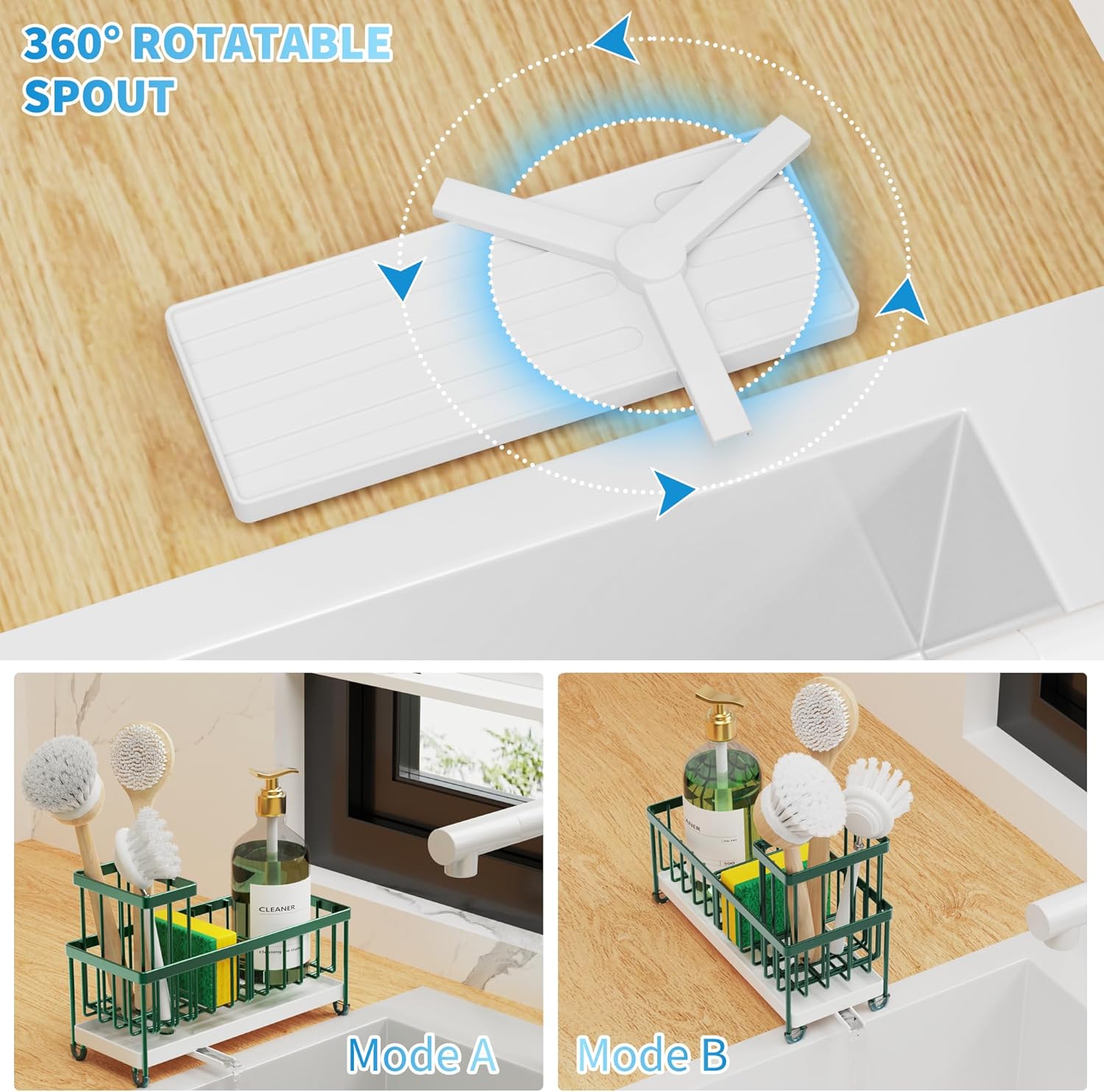 Cisily Black Sponge Holder for Kitchen Sink, Sink Caddy Organizer with High Brush Holder,