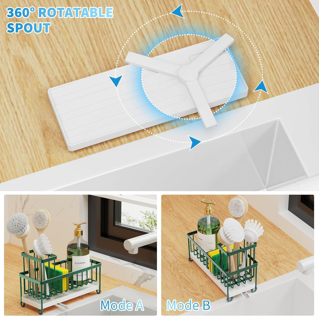 Cisily Black Sponge Holder for Kitchen Sink, Sink Caddy Organizer with High Brush Holder,