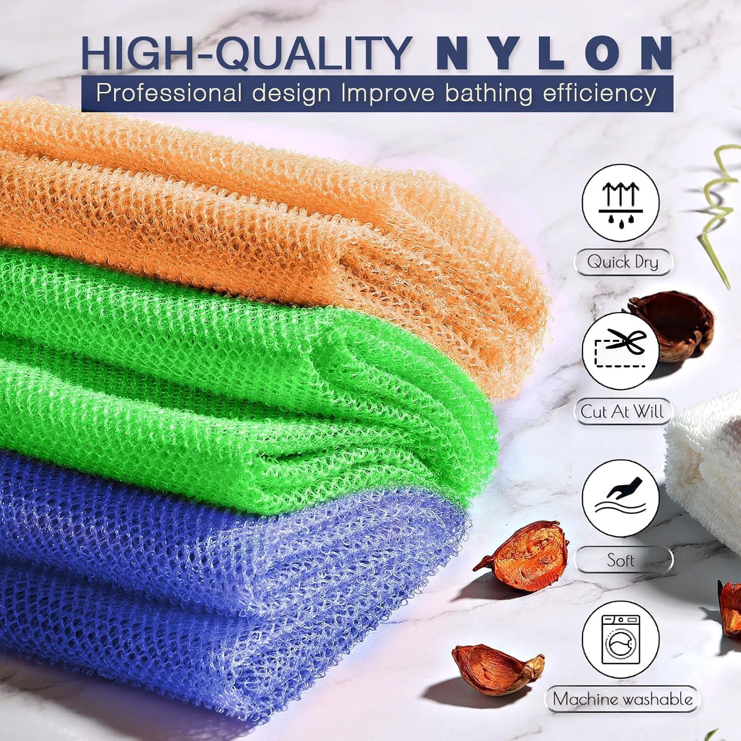 UJFQBH 3 Pieces African Bath Sponge African Net Long Net Bath Sponge Exfoliating Shower Body Scrubber Back Scrubber Skin Smoother