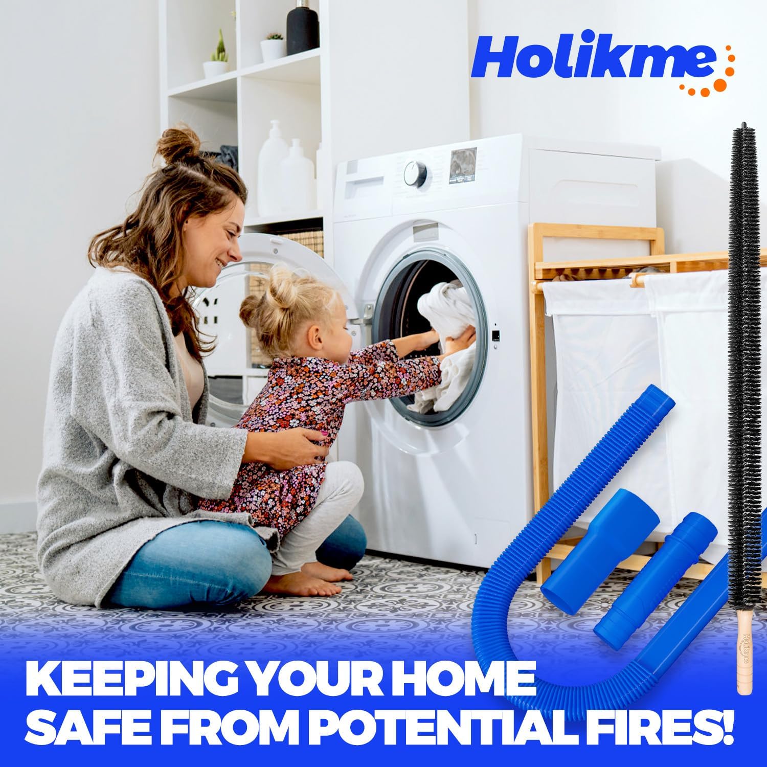 Holikme 2 Pieces Dryer Vent Cleaner Kit, Dryer Lint Vacuum Attachment and Flexible Dryer Lint Brush
