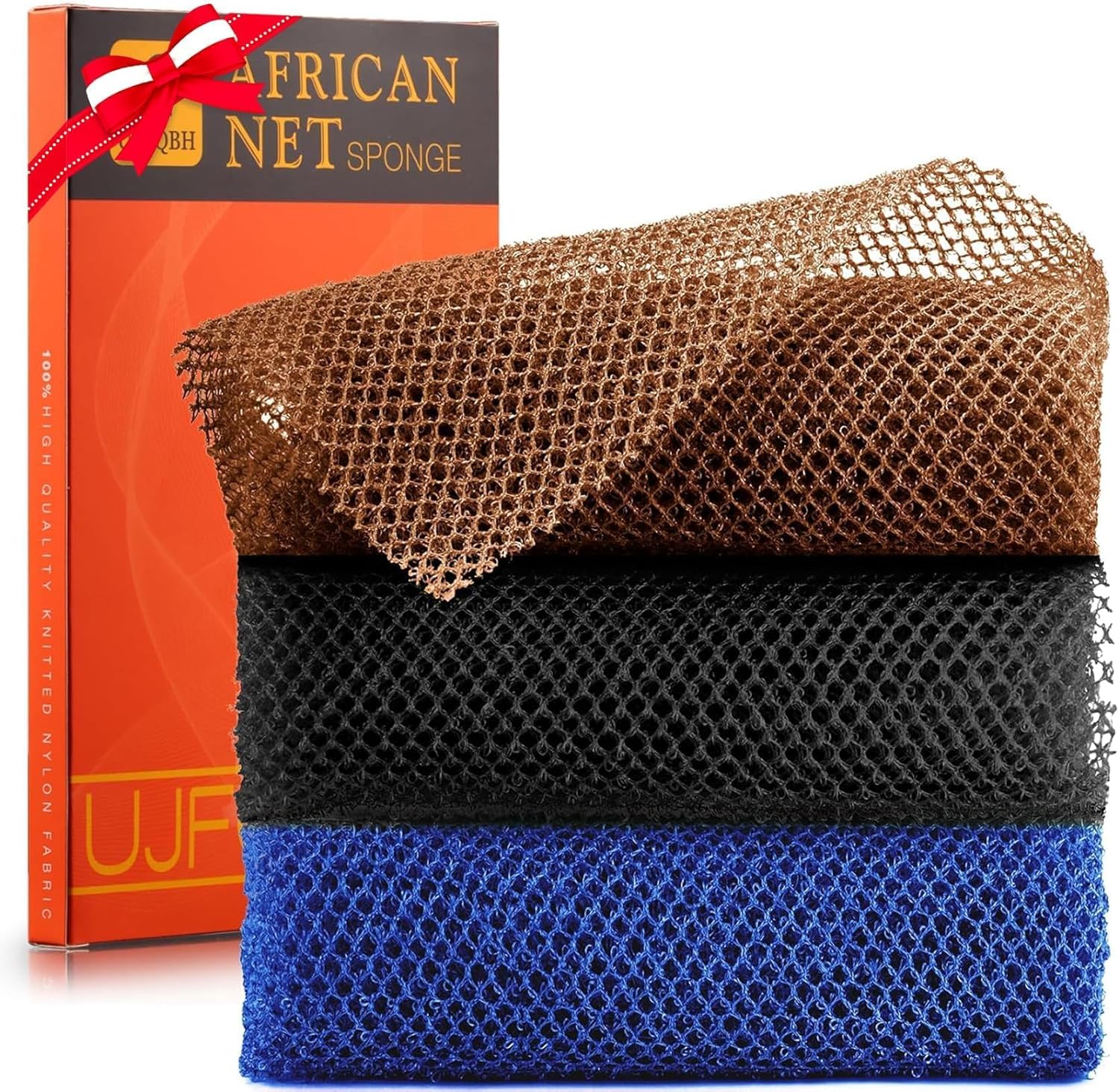 UJFQBH 3 Pieces African Bath Sponge African Net Long Net Bath Sponge Exfoliating Shower Body Scrubber Back Scrubber Skin Smoother
