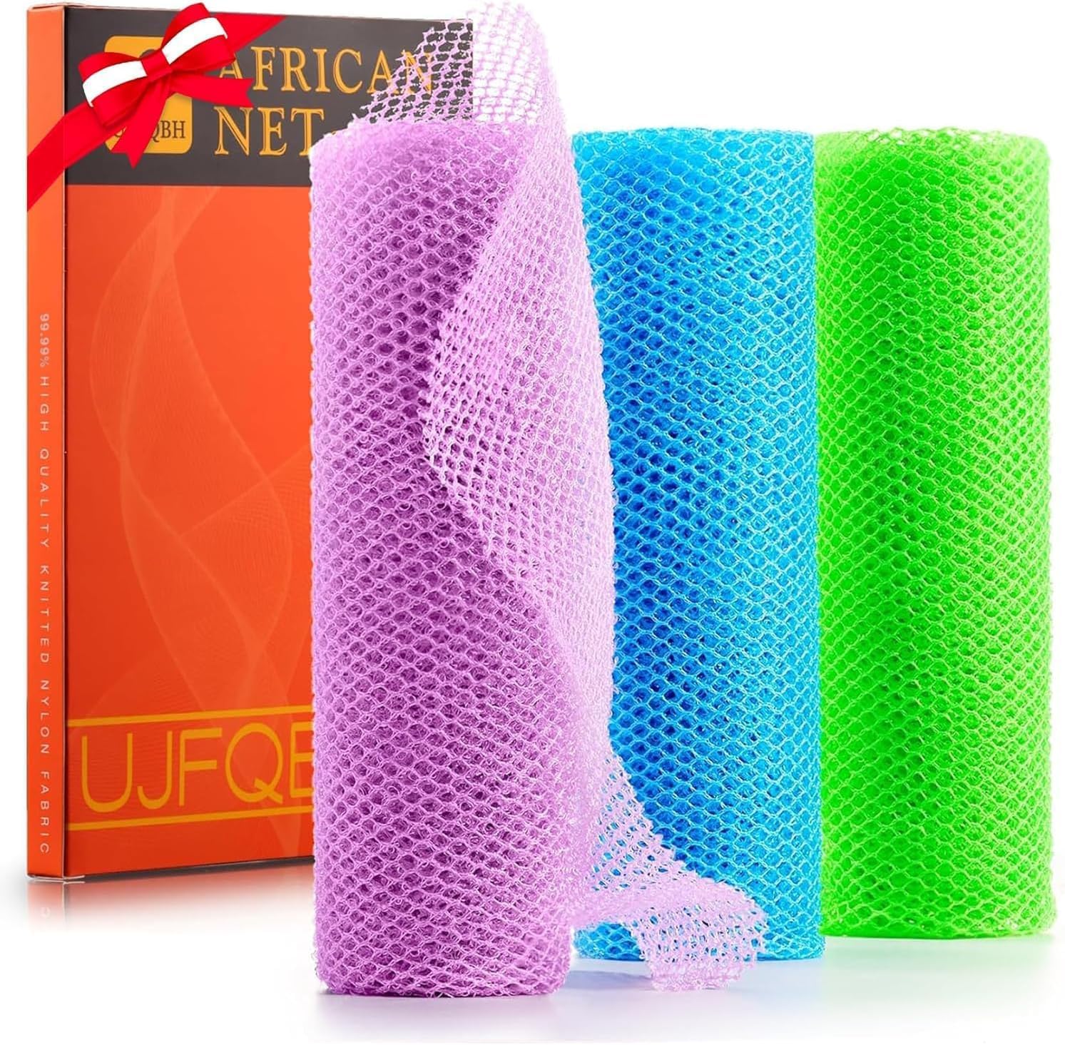 UJFQBH 3 Pieces African Bath Sponge African Net Long Net Bath Sponge Exfoliating Shower Body Scrubber Back Scrubber Skin Smoother