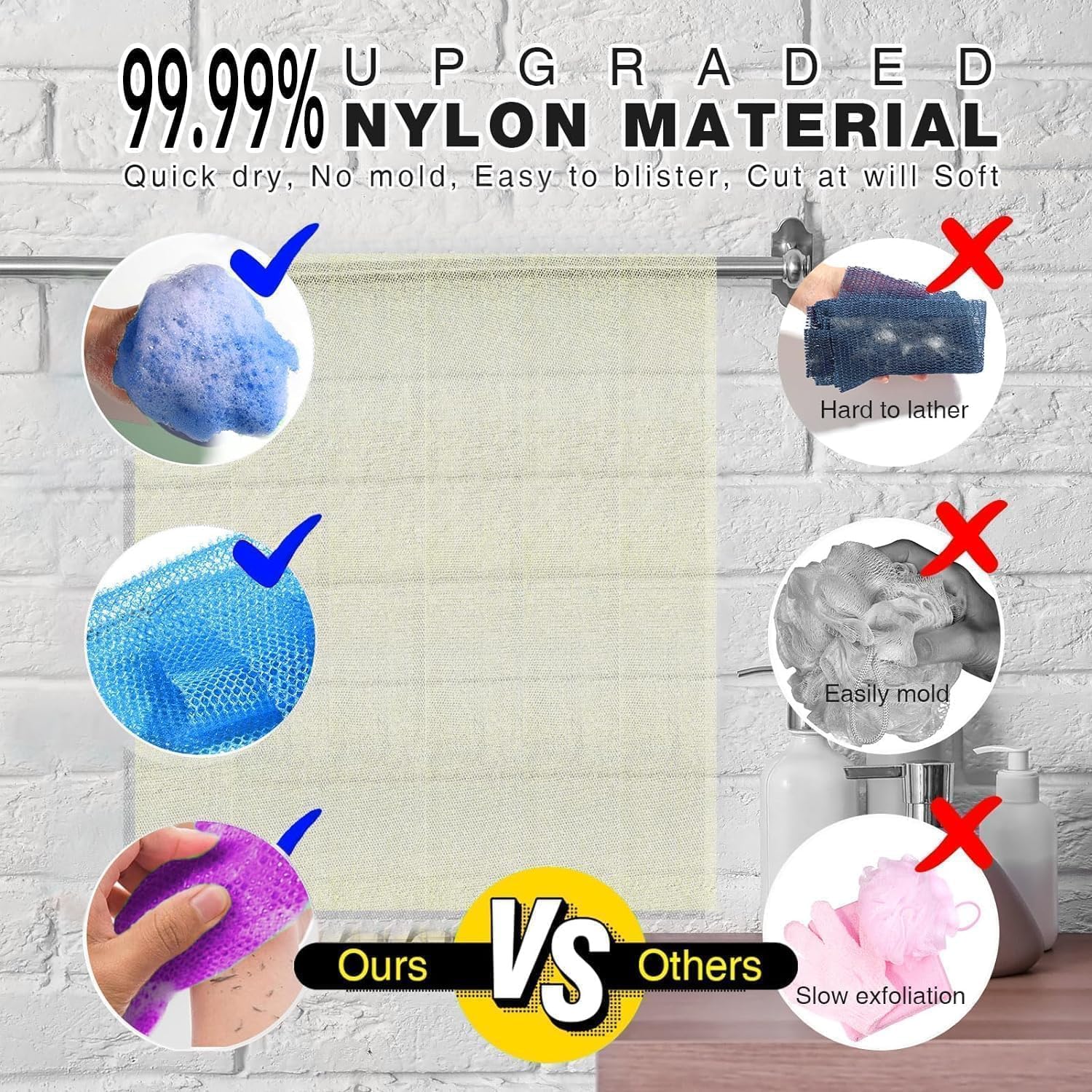 UJFQBH 3 Pieces African Bath Sponge African Net Long Net Bath Sponge Exfoliating Shower Body Scrubber Back Scrubber Skin Smoother