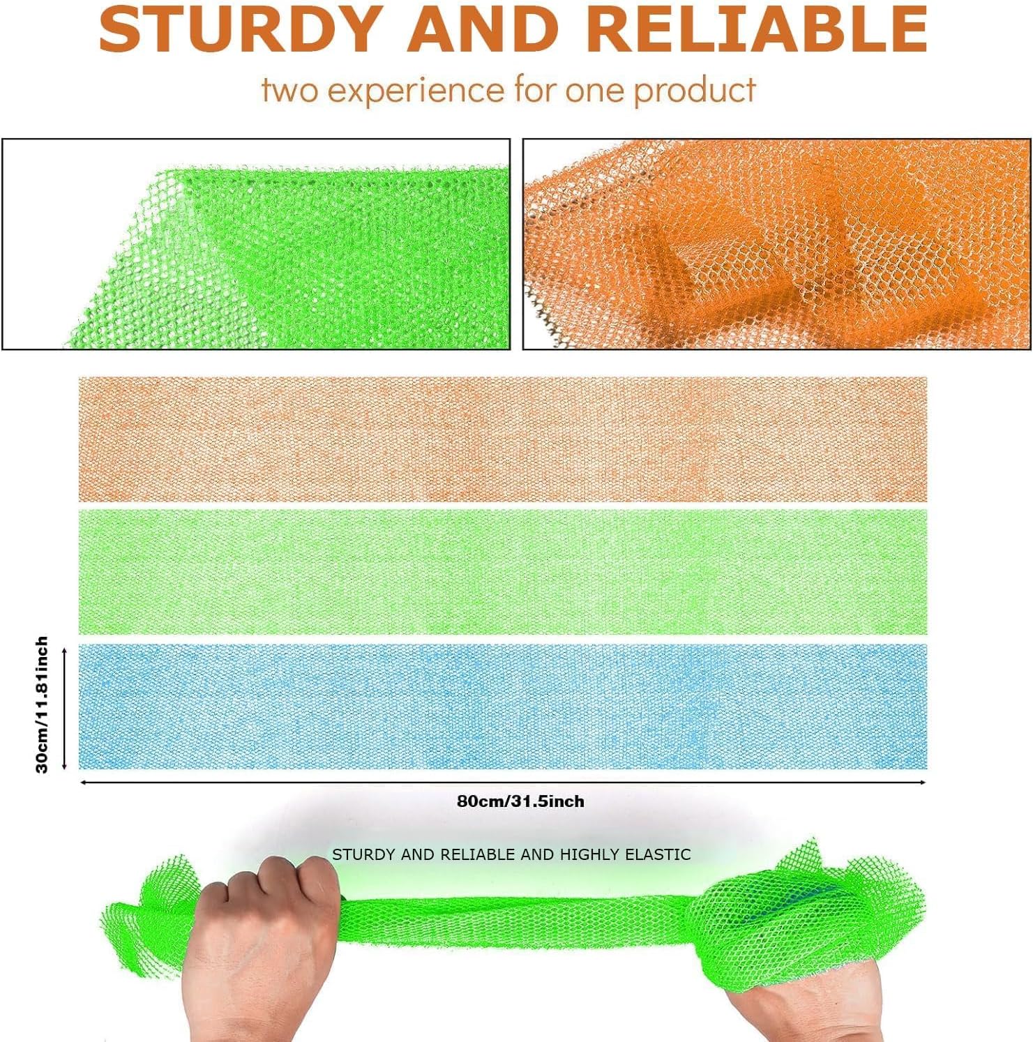UJFQBH 3 Pieces African Bath Sponge African Net Long Net Bath Sponge Exfoliating Shower Body Scrubber Back Scrubber Skin Smoother