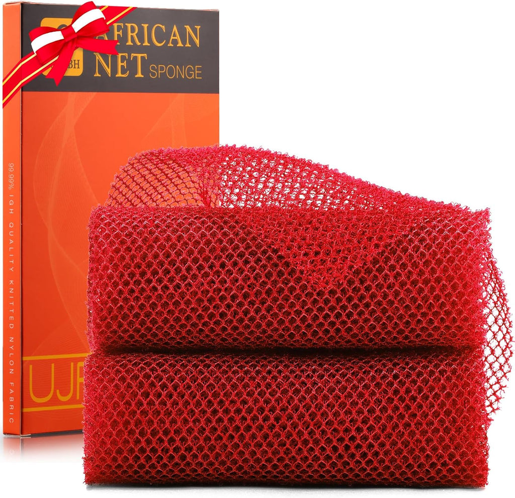 UJFQBH 3 Pieces African Bath Sponge African Net Long Net Bath Sponge Exfoliating Shower Body Scrubber Back Scrubber Skin Smoother