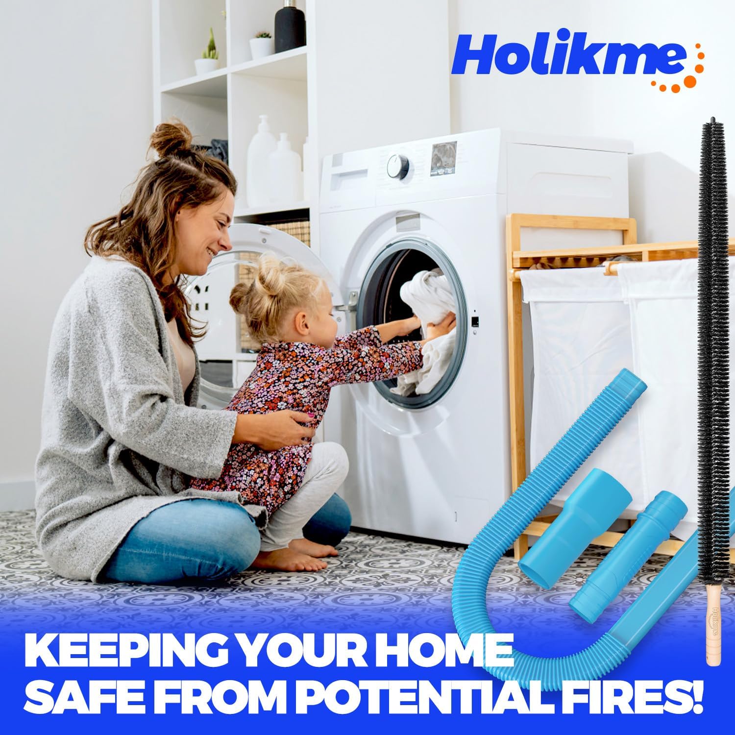 Holikme 2 Pieces Dryer Vent Cleaner Kit, Dryer Lint Vacuum Attachment and Flexible Dryer Lint Brush