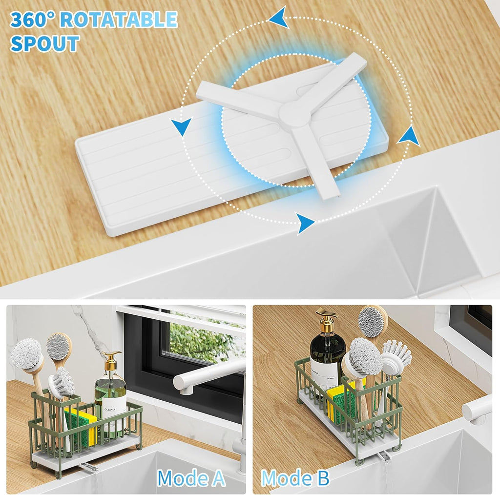 Cisily Black Sponge Holder for Kitchen Sink, Sink Caddy Organizer with High Brush Holder,