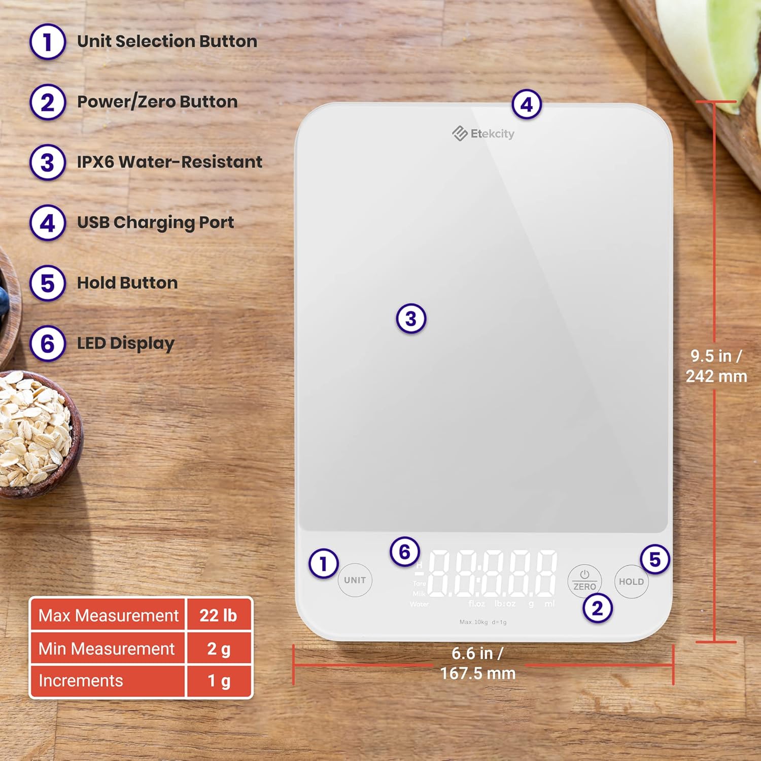 Etekcity Food Kitchen Scale, Digital Grams and Ounces for Weight Loss,